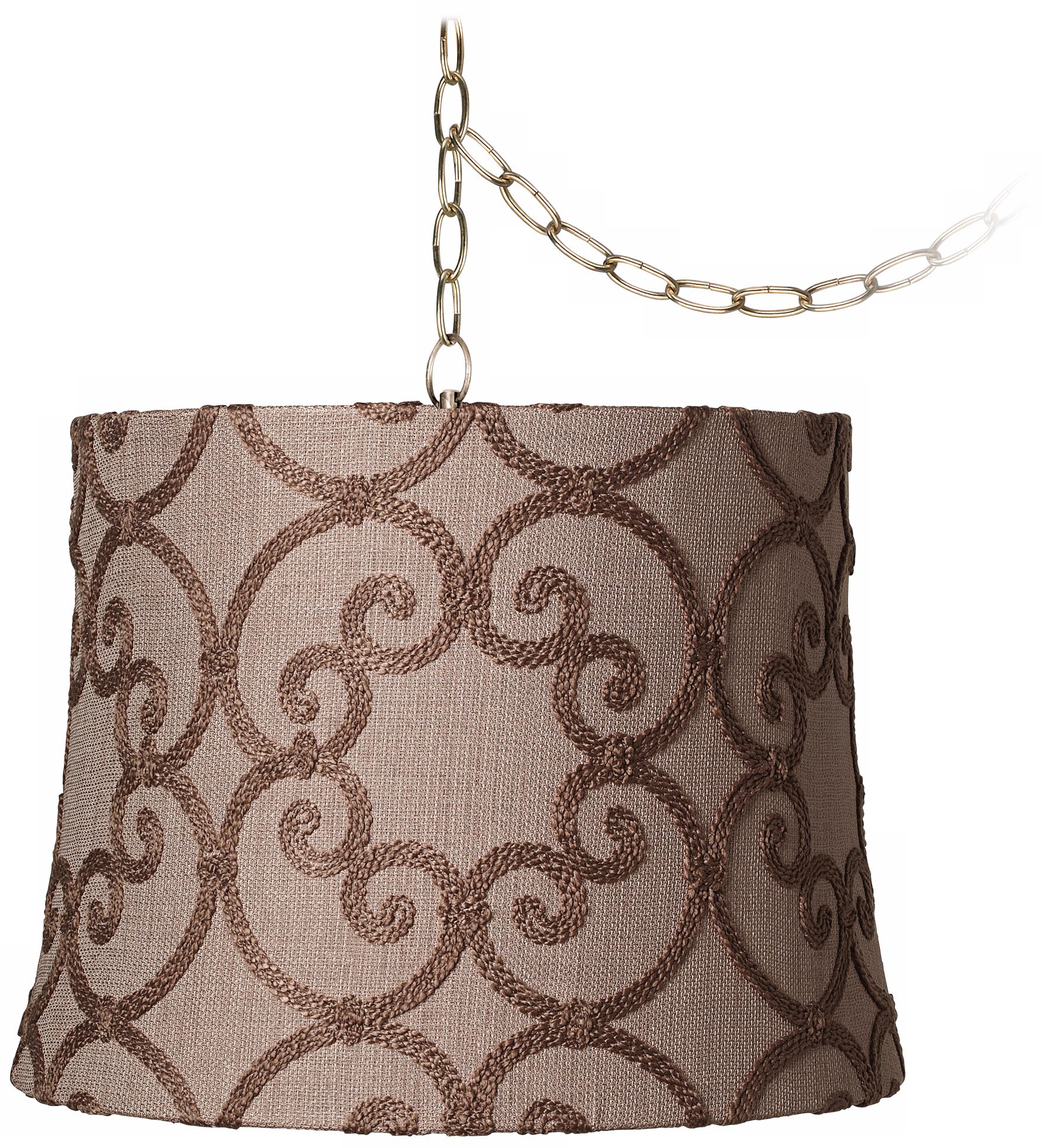 Leiden Taupe Burlap 16" Wide Antique Brass Swag Chandelier