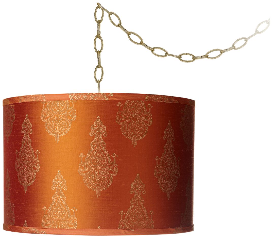 Rust Raj Drum 15" Wide Antique Brass Swag Chandelier