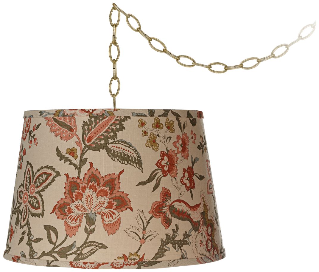 Coral Floral 15" Wide Antique Brass Swag Chandelier