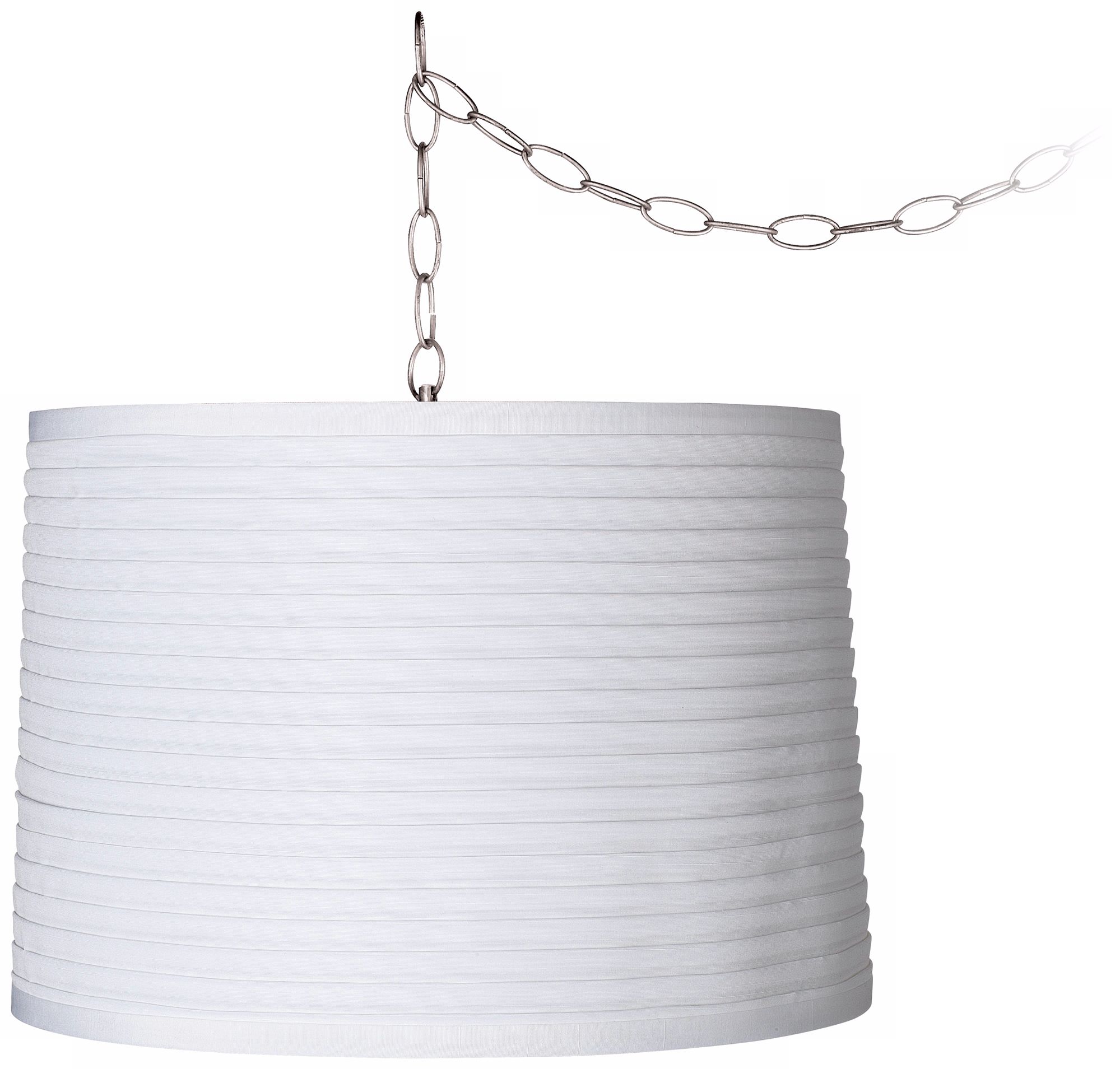 White Pleat 16" Wide Brushed Steel Swag Chandelier