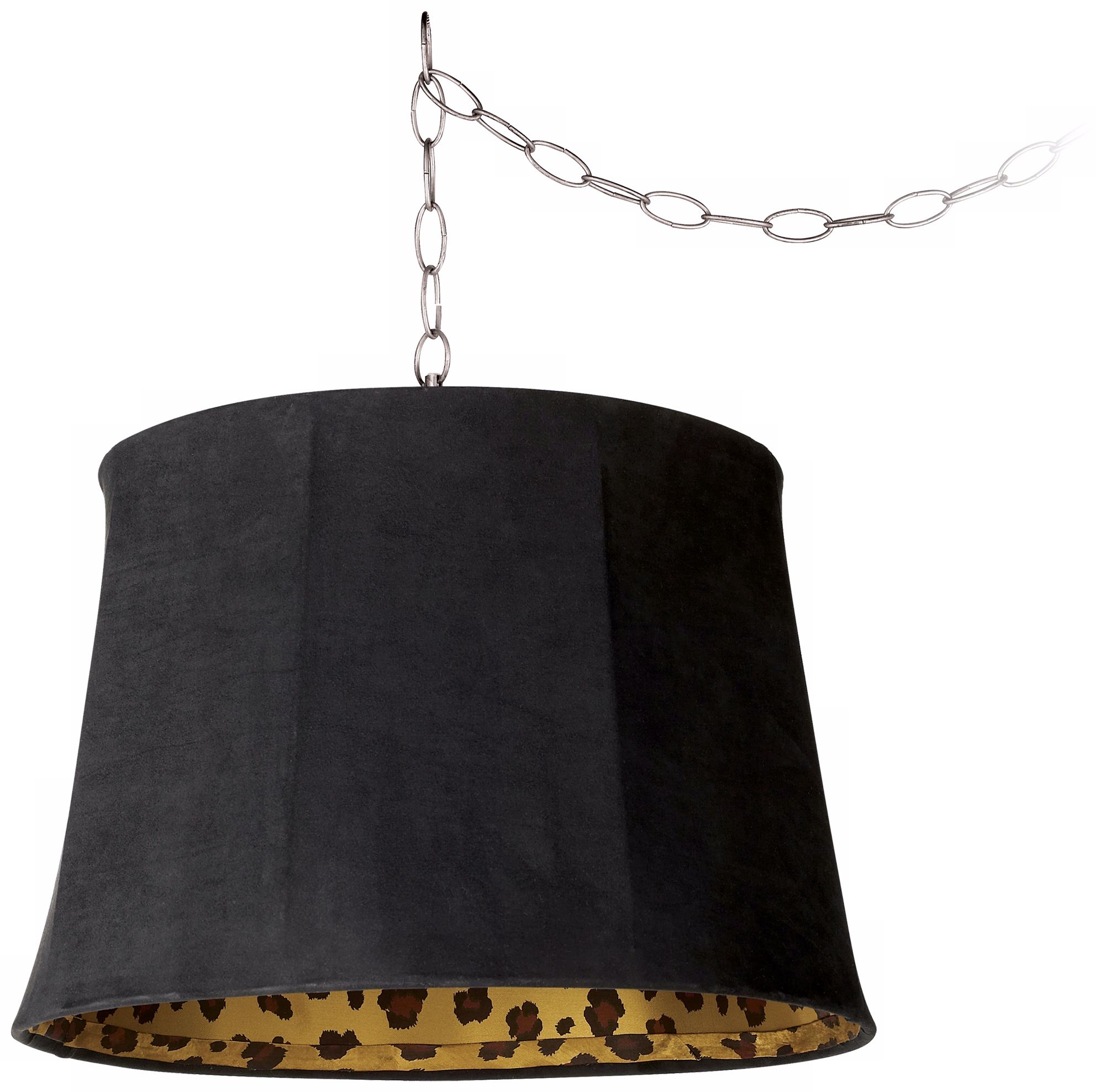 Black Faux Suede 16" Wide Brushed Steel Swag Chandelier