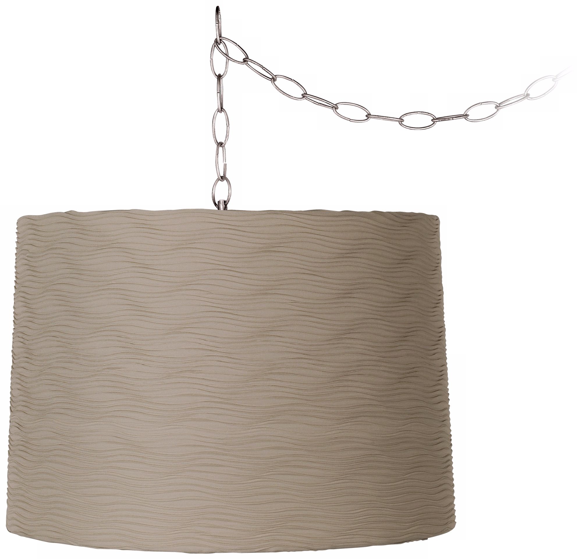 Taupe Wave Pleat 16" Wide Brushed Steel Swag Chandelier