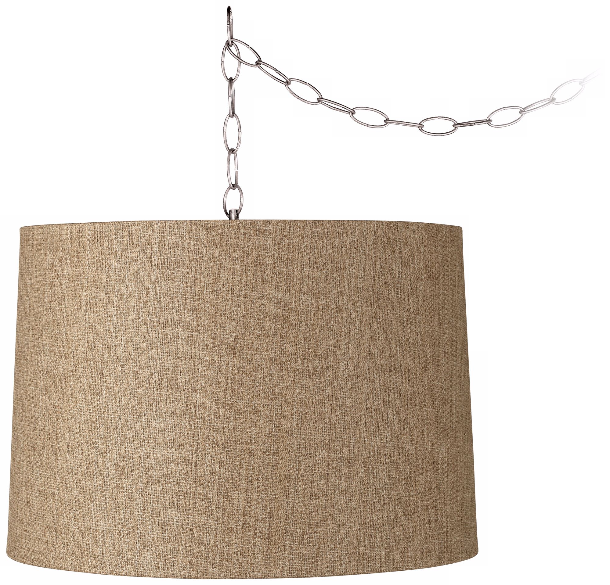 Tan Weave 16" Wide Brushed Steel Swag Chandelier