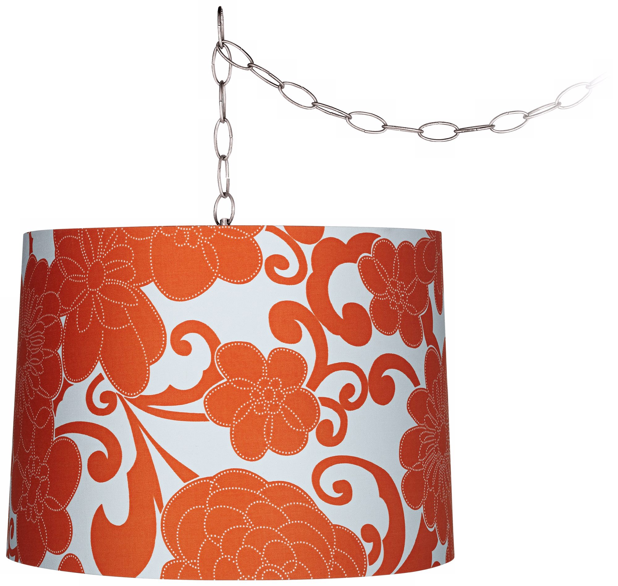 Orange Floral 14" Wide Brushed Steel Swag Chandelier