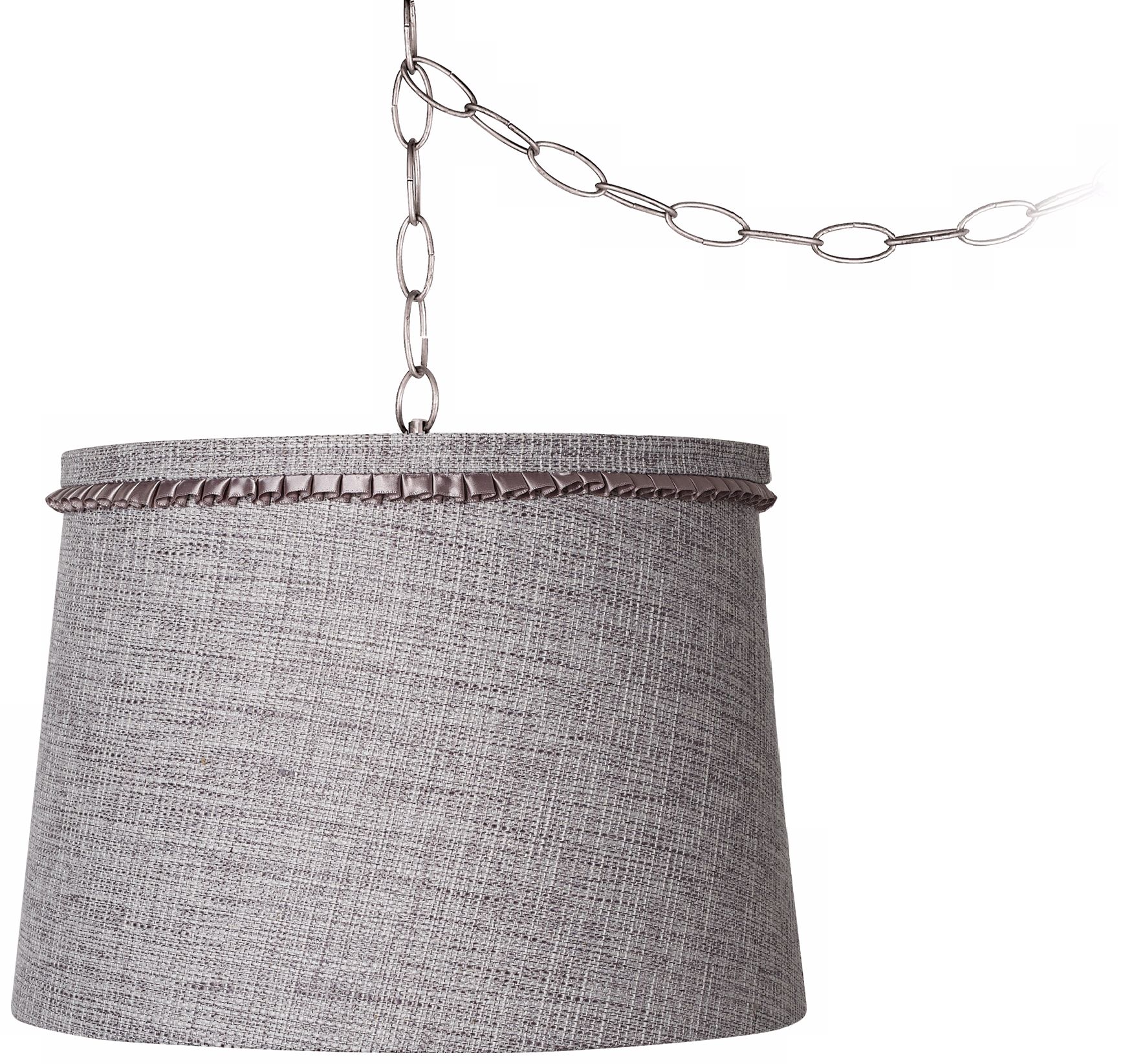 Gray Tweed 14" Wide Brushed Steel Swag Chandelier