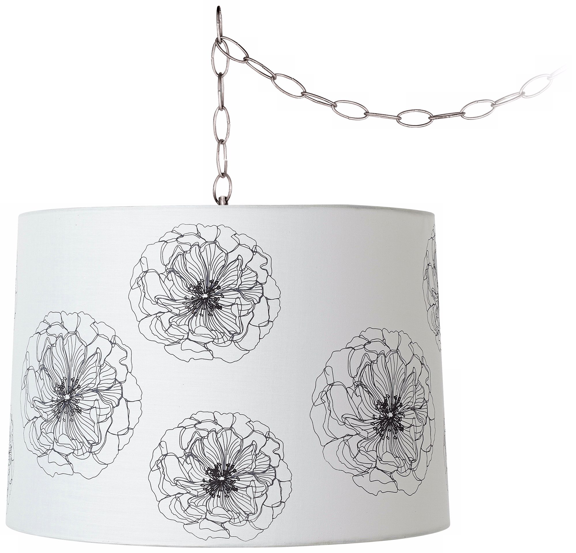 Black Flower Sketch 16" Wide Brushed Steel Swag Chandelier