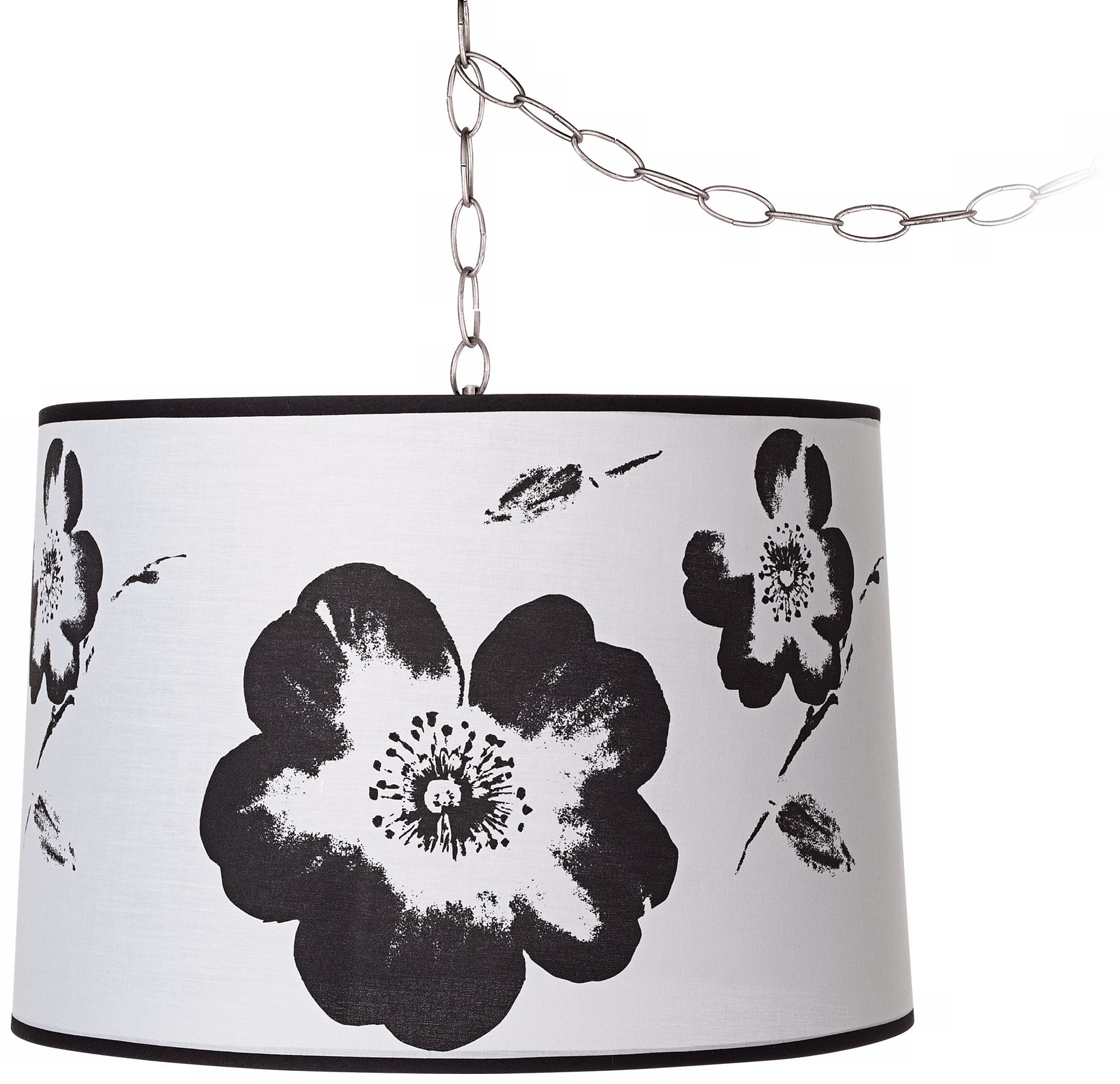 Black and White Flower 16" Brushed Steel Swag Chandelier