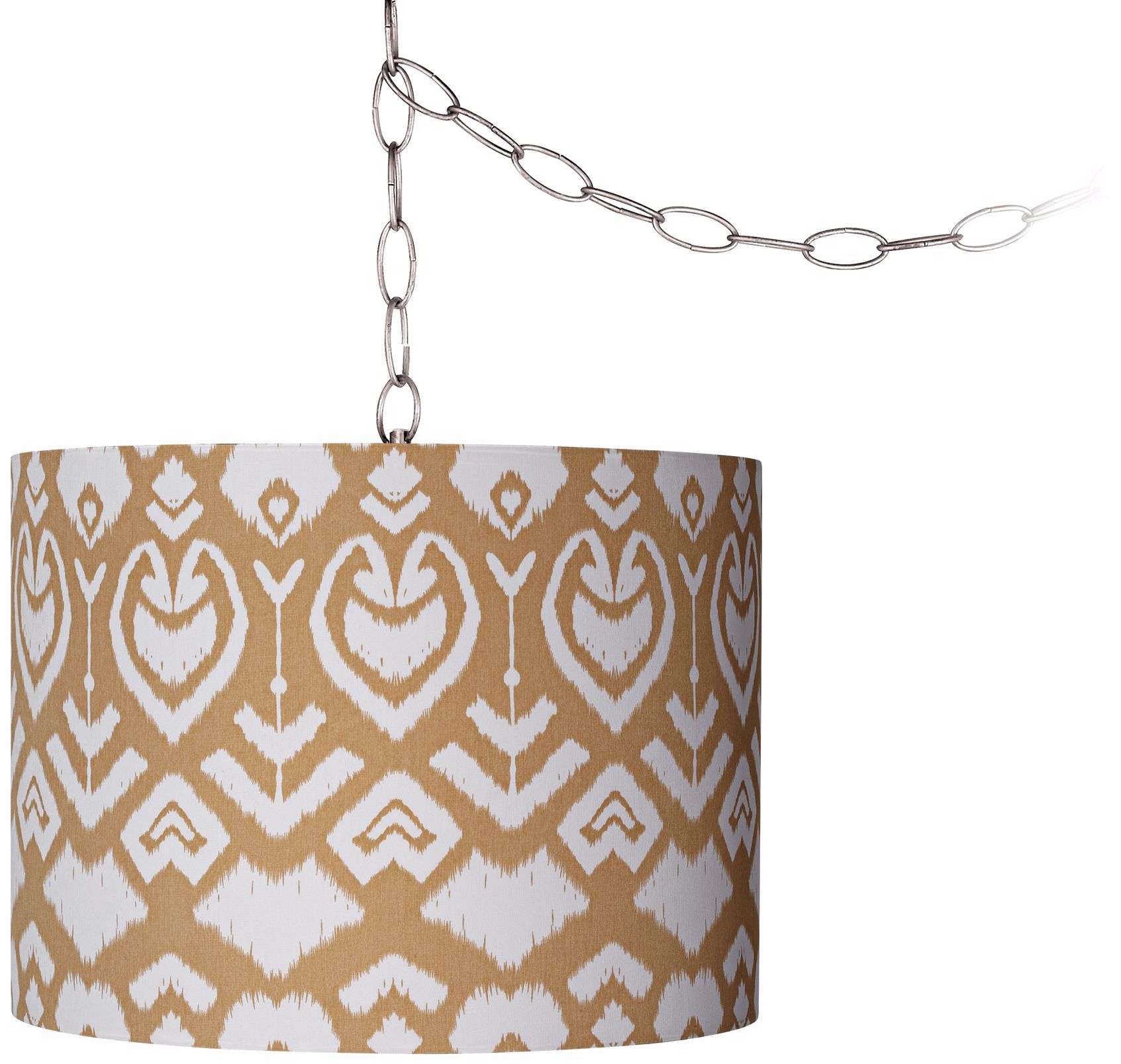 Tan Ikat 12" Wide Brushed Steel Swag Chandelier