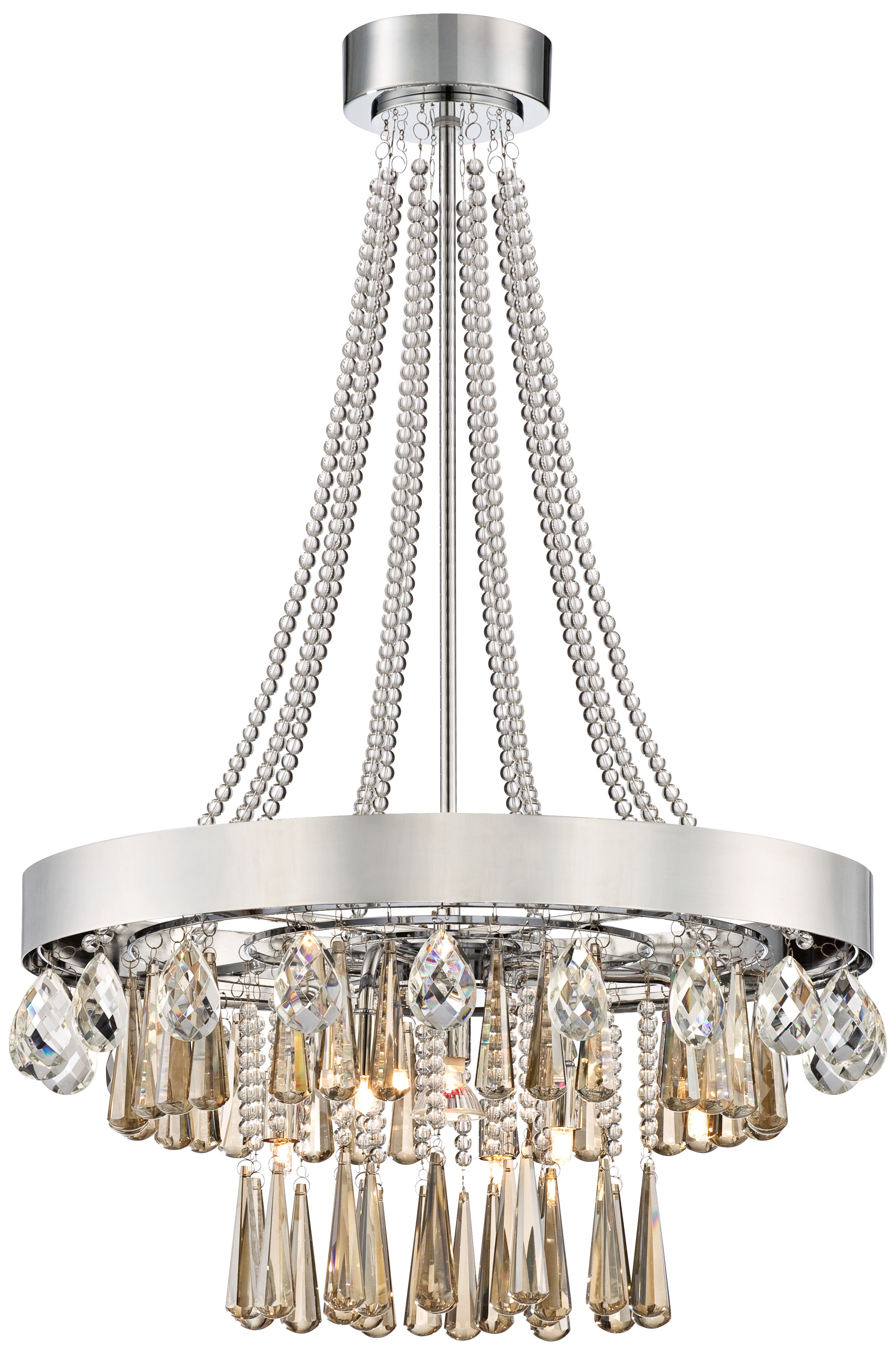 Cognac Crystal 6-Light Chrome Chandelier