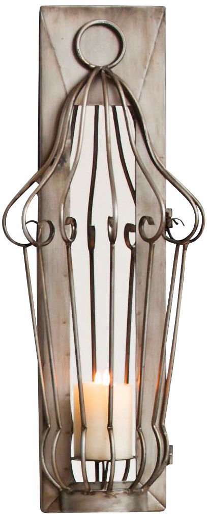 Metal Wire Lantern Mirrored Candle Wall Sconce