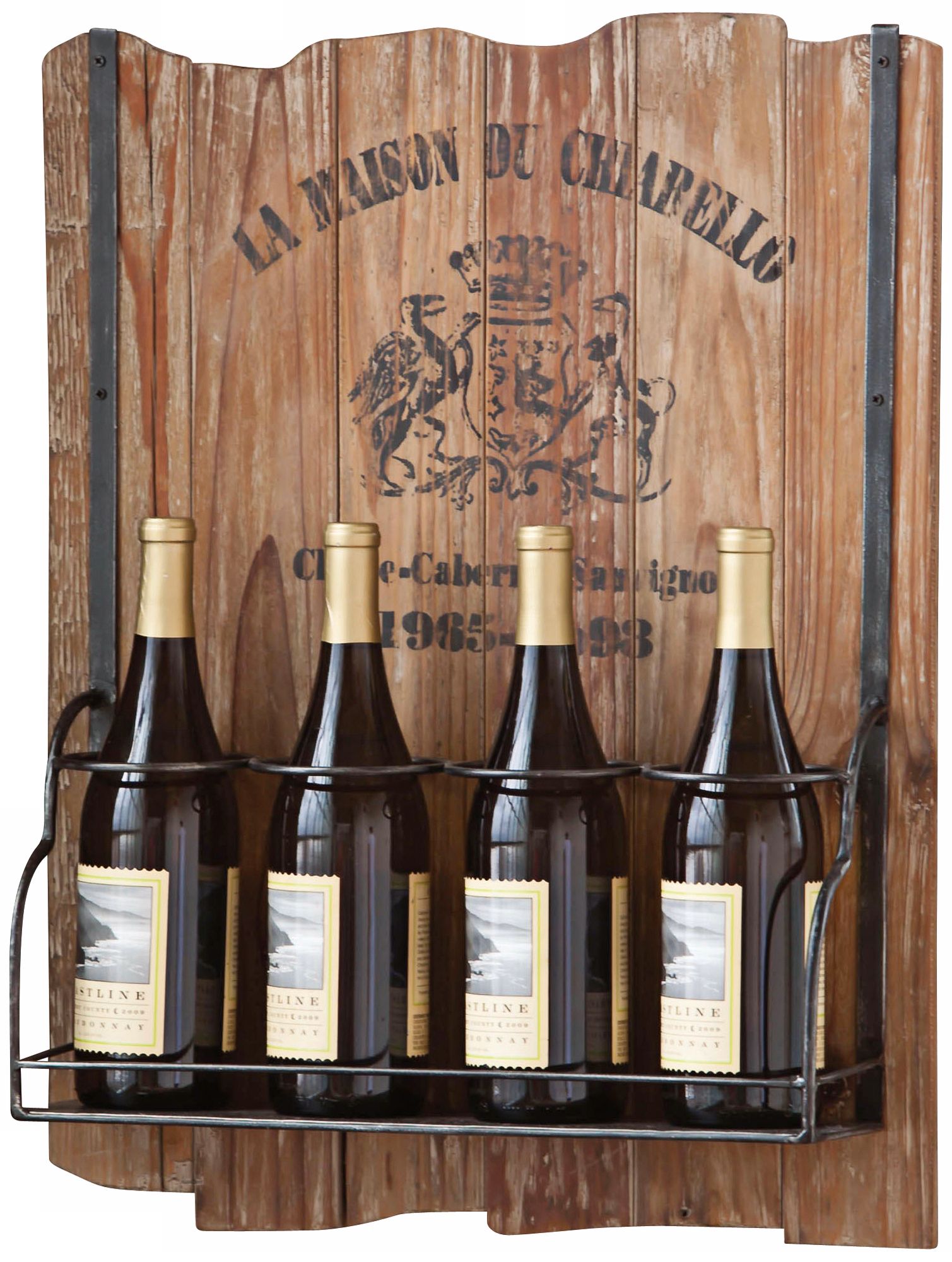 Vintage Hanging Recycled Wood 4-Bottle Wine Rack
