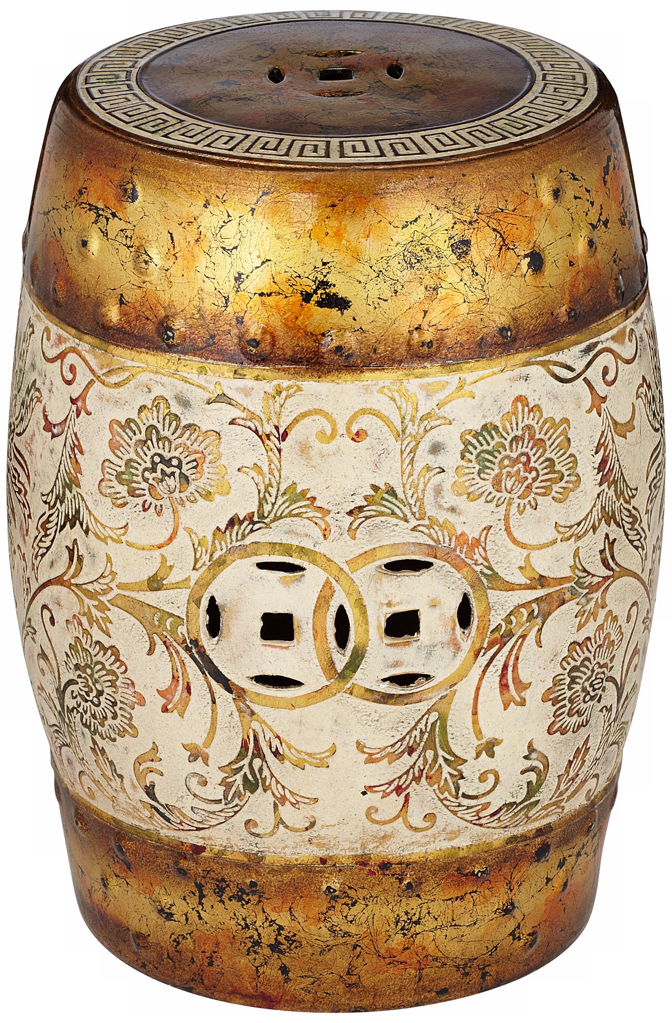 Ivory and Gold Floral Ceramic Garden Accent