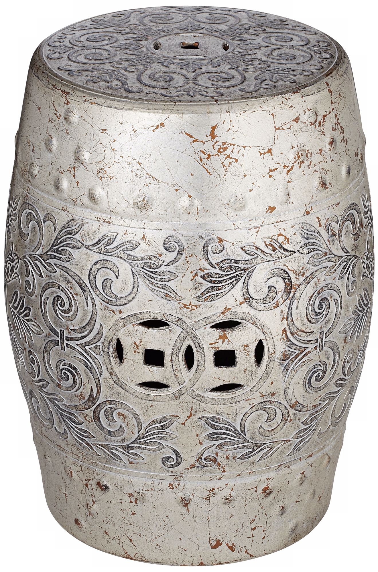Distressed Brushed Nickel Ceramic Garden Accent