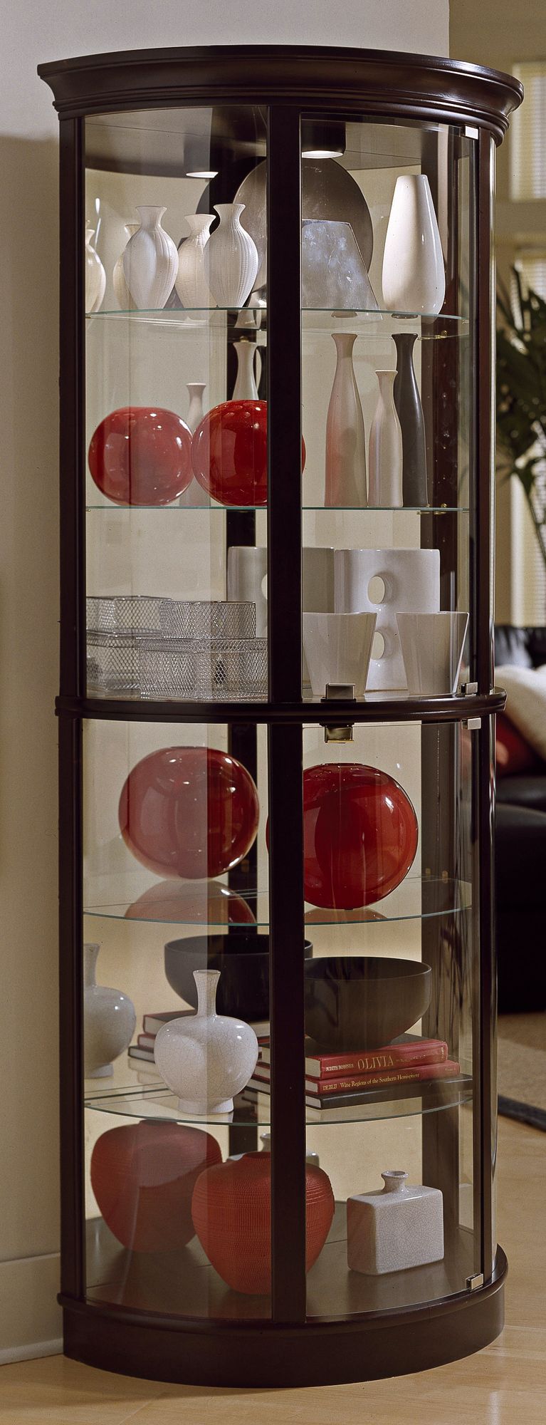 Chocolate Cherry Half Moon Curio Cabinet
