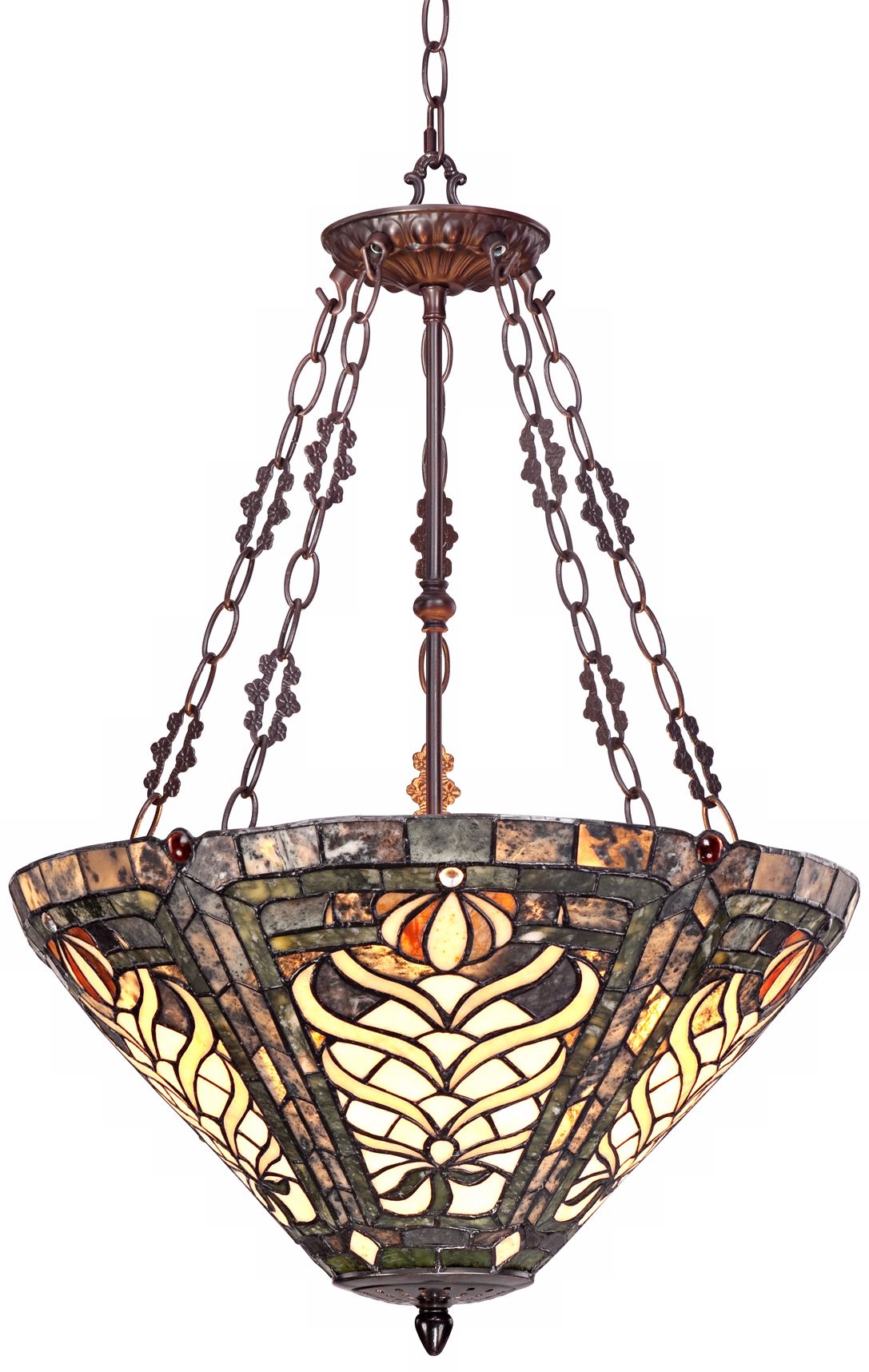 Olive 3-Light 25" High Tiffany Style Art Glass Pendant Light