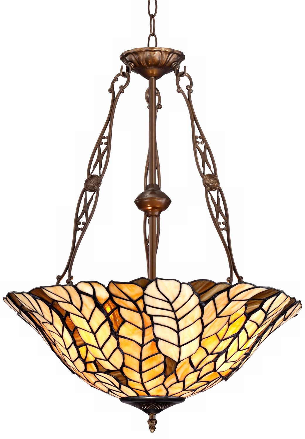 Tiffany Style Amber Leaf 20" Wide Art Glass Pendant Light