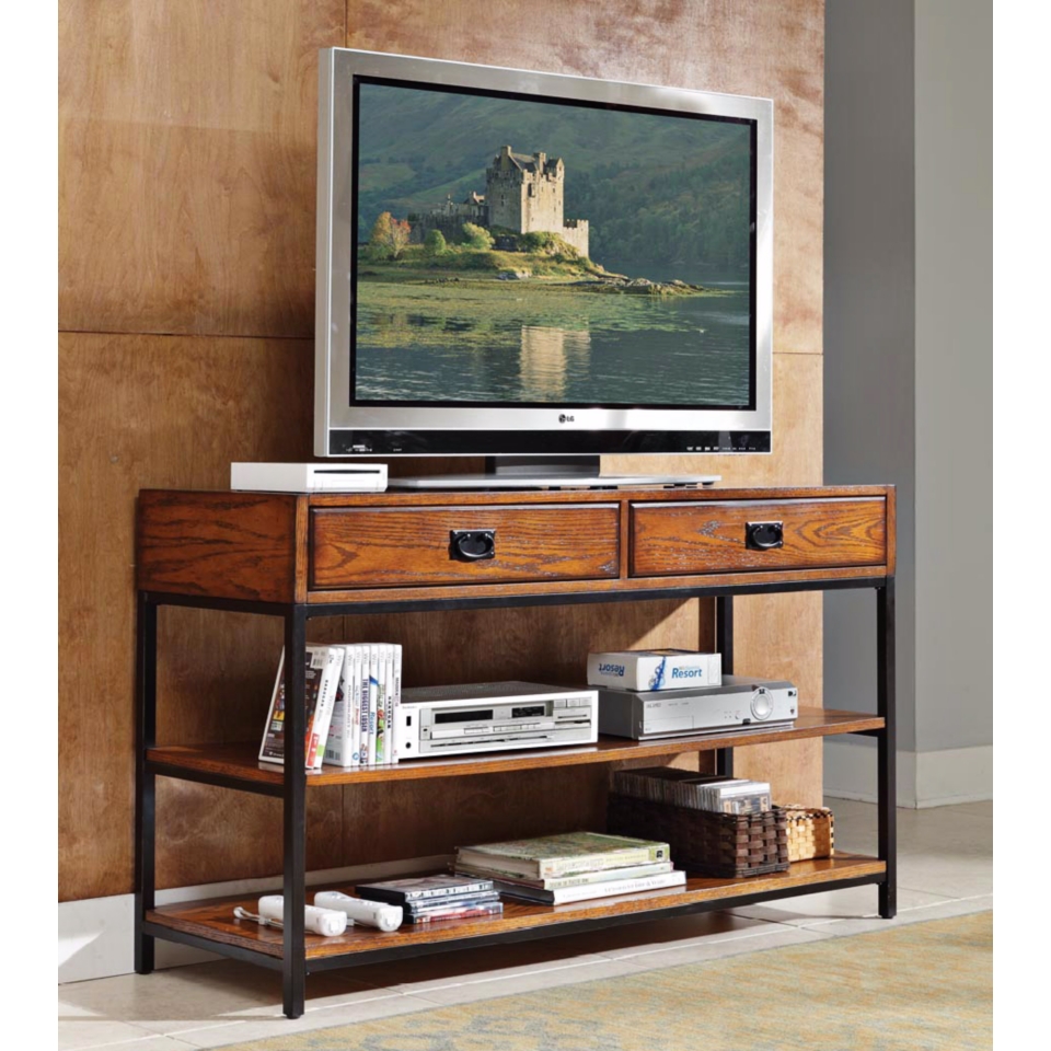 Modern Craftsman Distressed Oak Wood TV Stand   #W3206