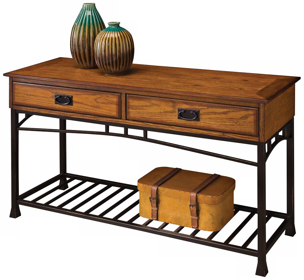 Modern Craftsman Distressed Oak Wood Sofa Table