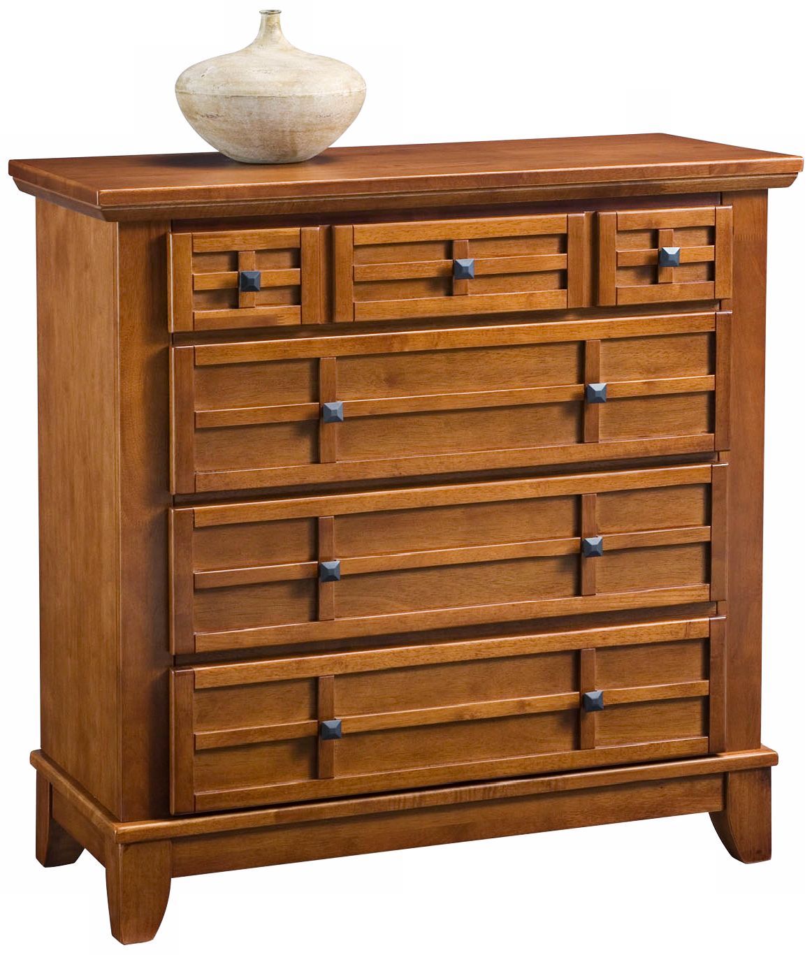 Arts and Crafts Cottage Oak Lattice 4-Drawer Chest