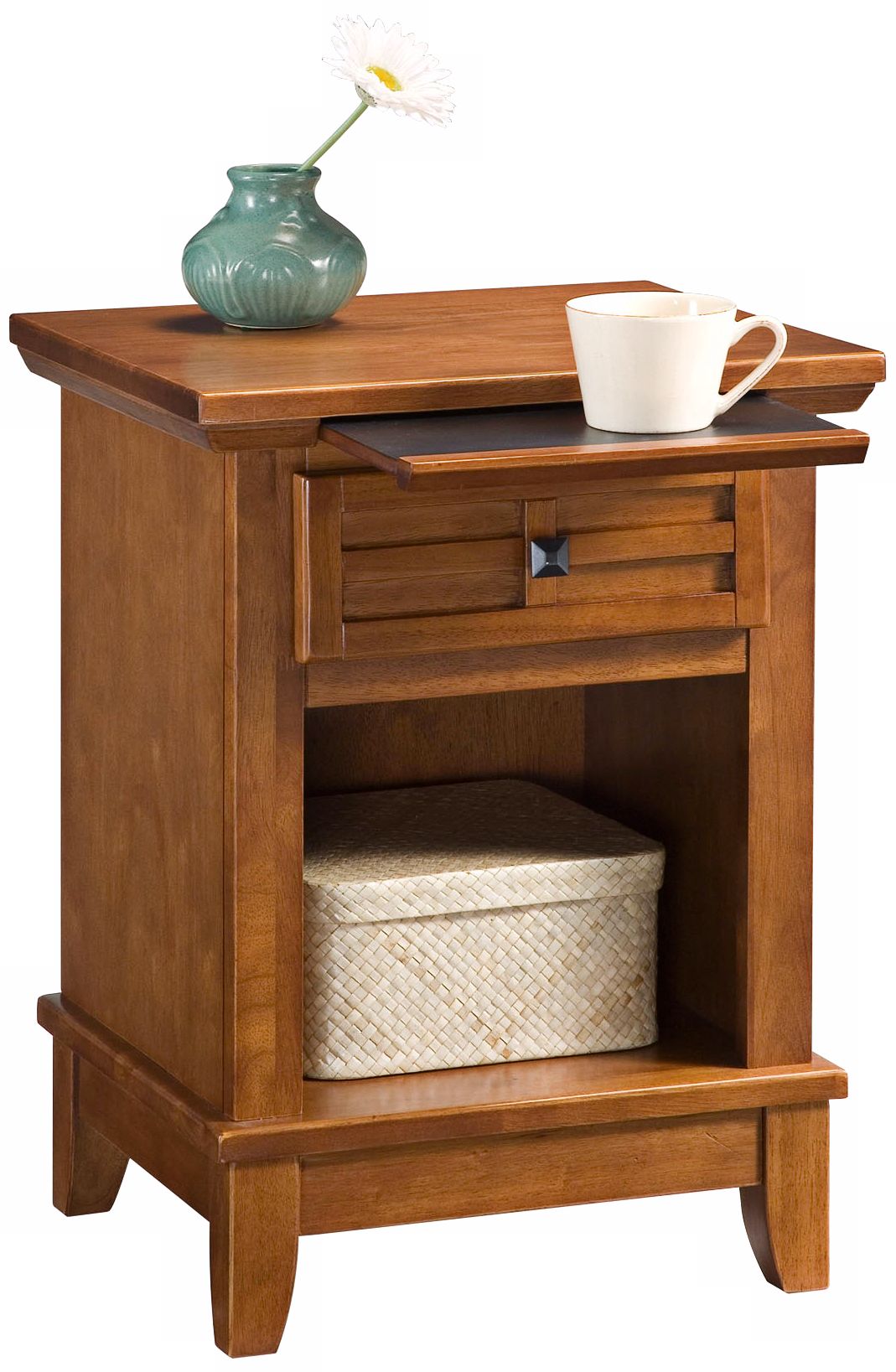 Arts and Craft Oak Lattice Pull-Out Tray Night Stand