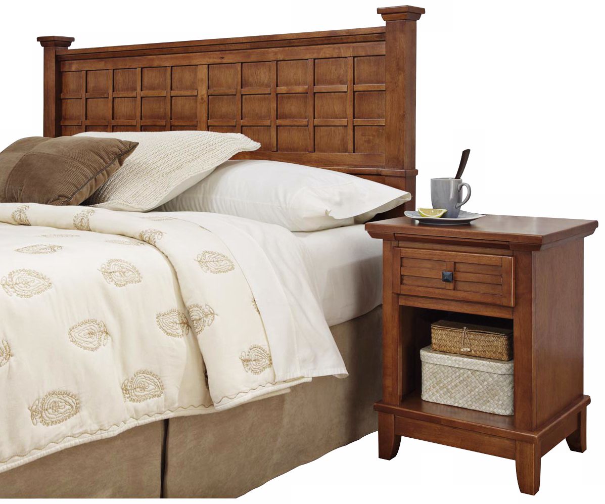 Arts and Crafts Oak Queen Headboard and Night Stand Set