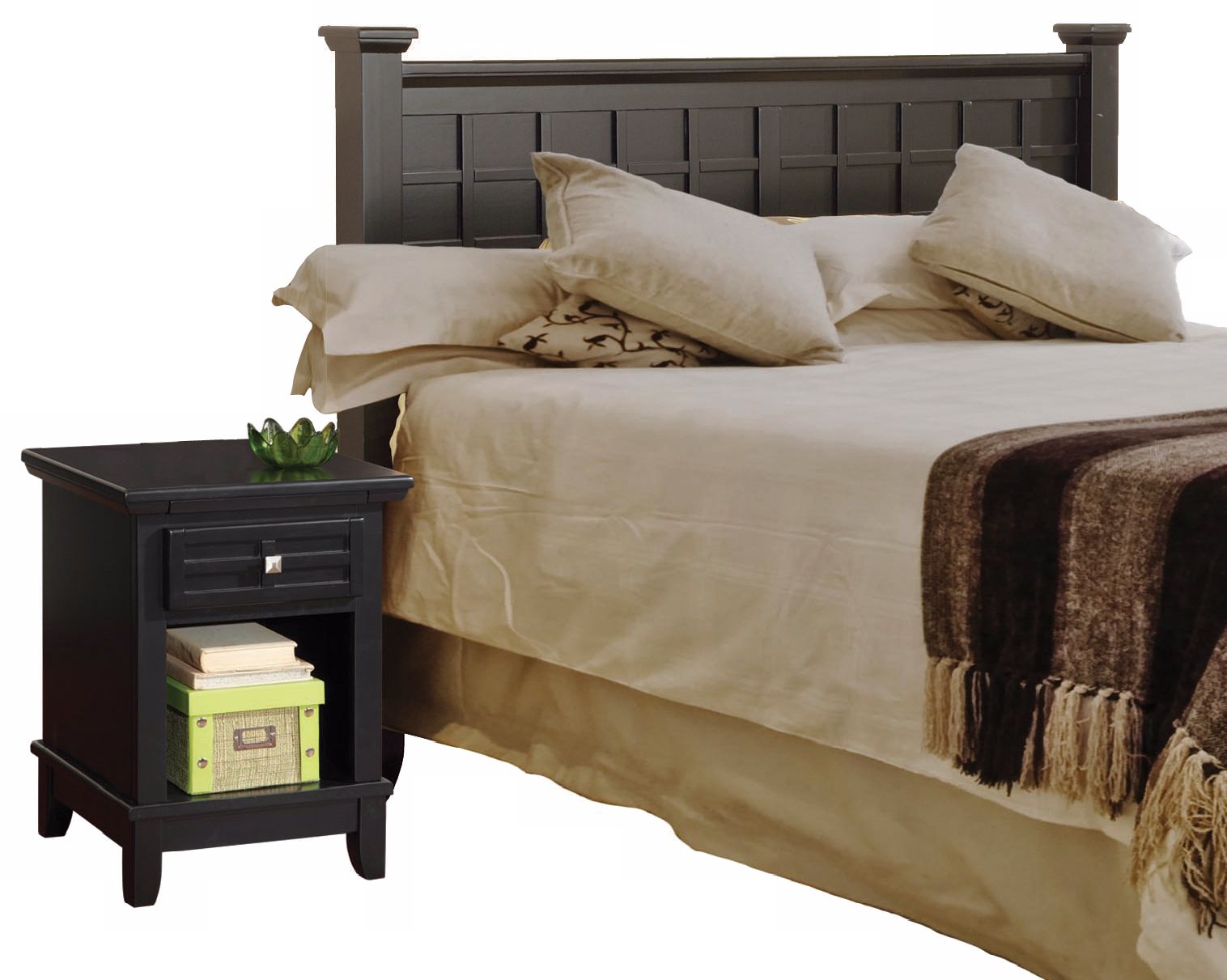 Arts and Crafts Black Queen Headboard and Night Stand Set