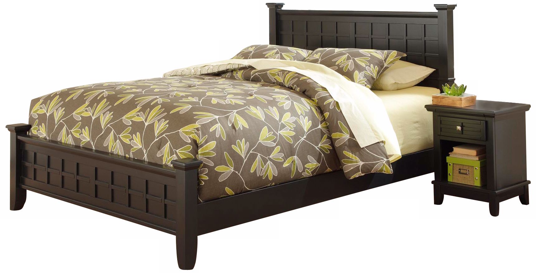 Arts and Crafts Black Queen Bed and Night Stand Set