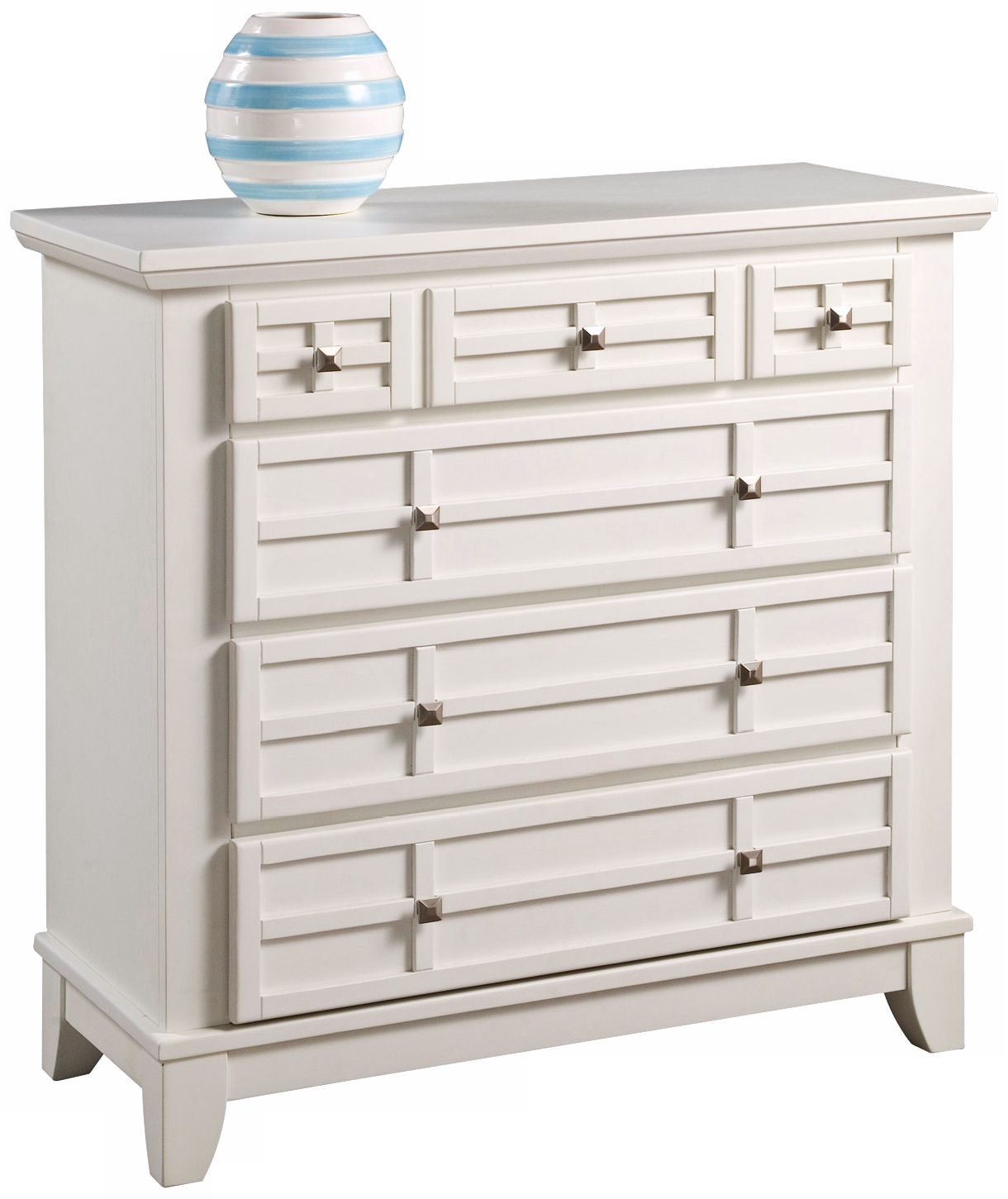 Arts and Crafts White Lattice 4-Drawer Chest