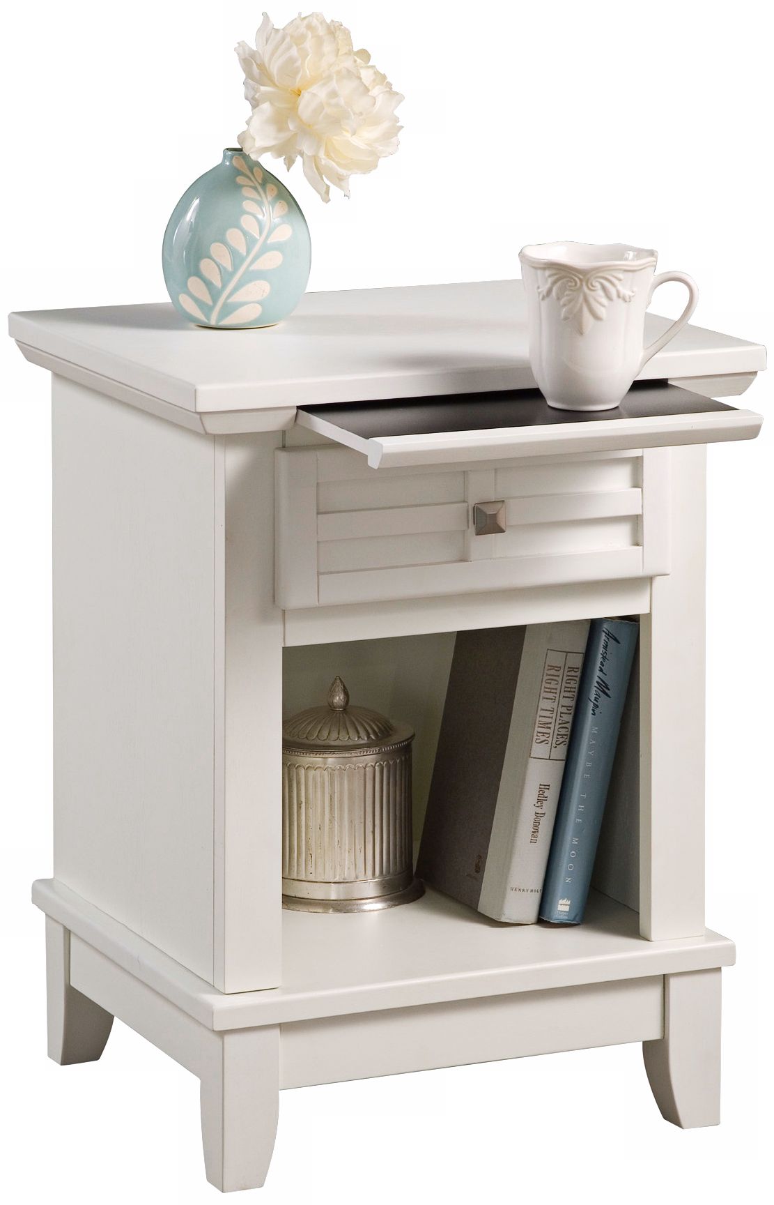 Arts and Crafts White Lattice Pull-Out Tray Night Stand