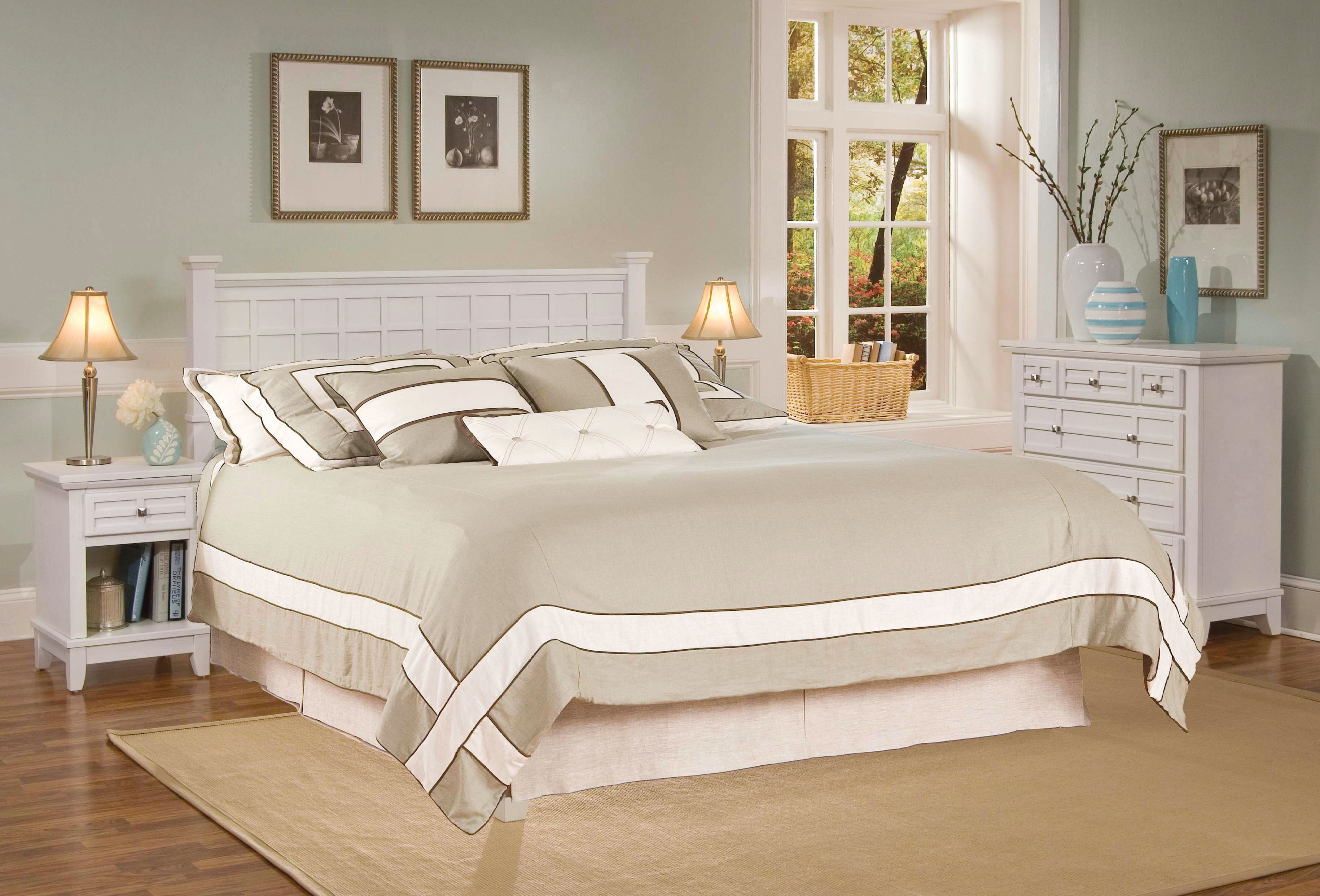 Arts and Crafts White Queen Headboard Night Stand Chest Set