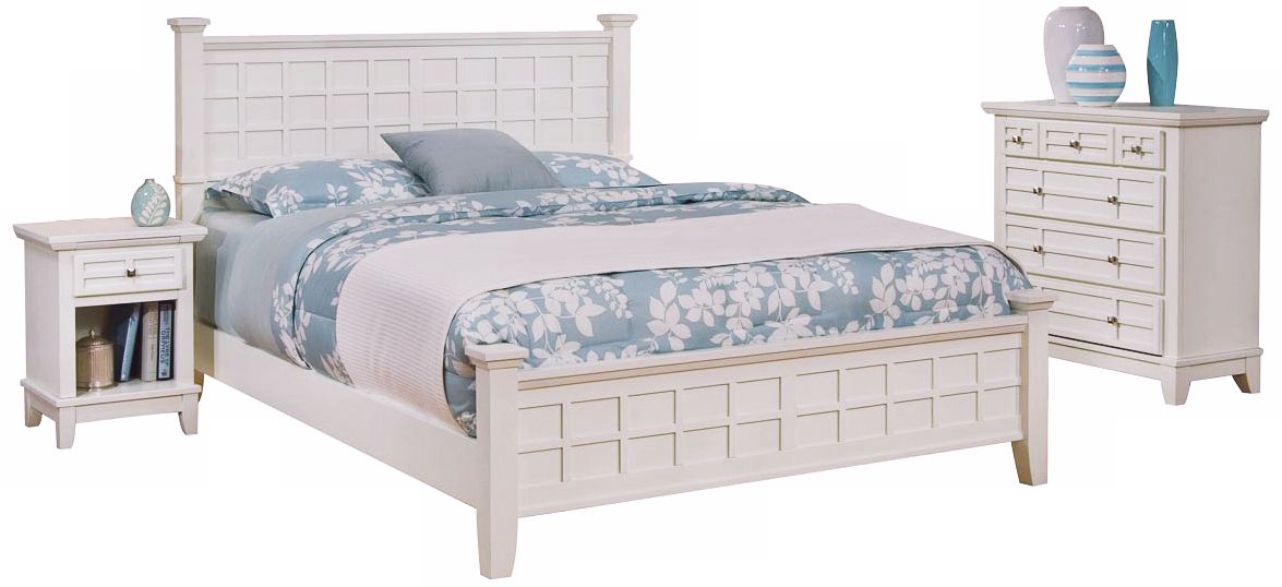 Arts and Crafts White Queen Bed Night Stand Chest Set