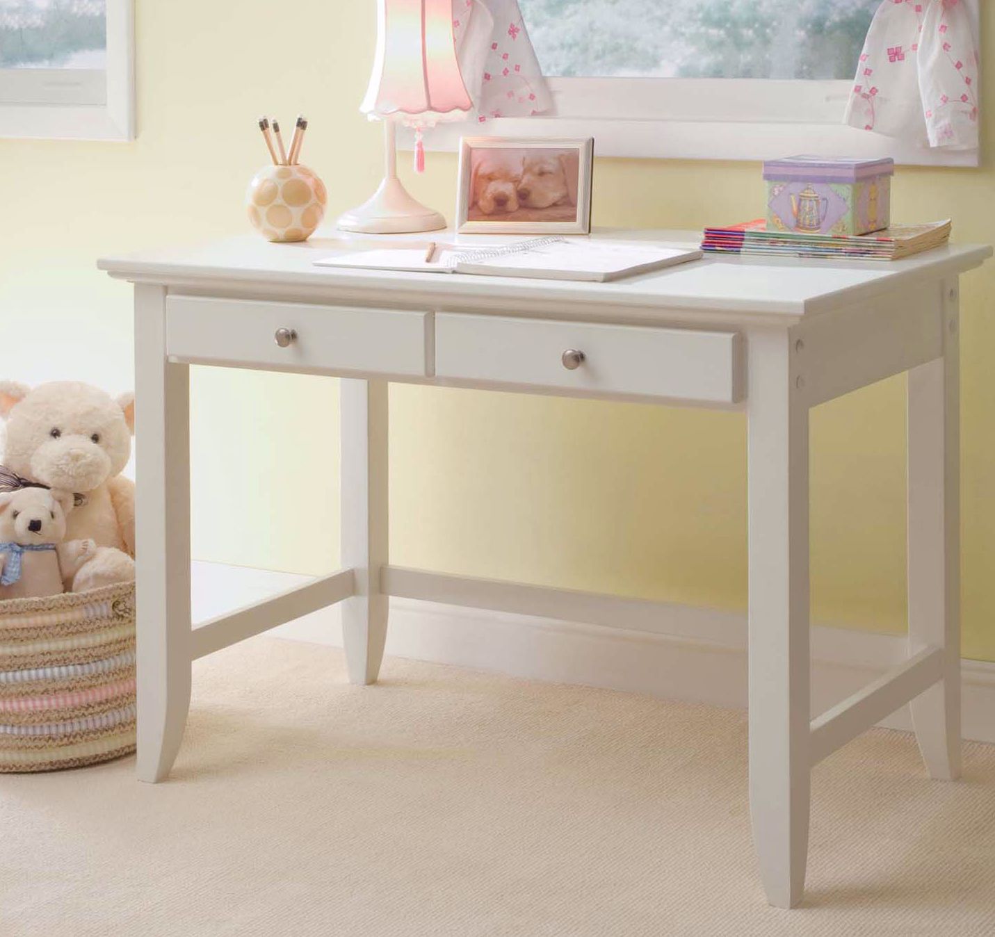 Naples 2-Drawer White Wood Student Desk