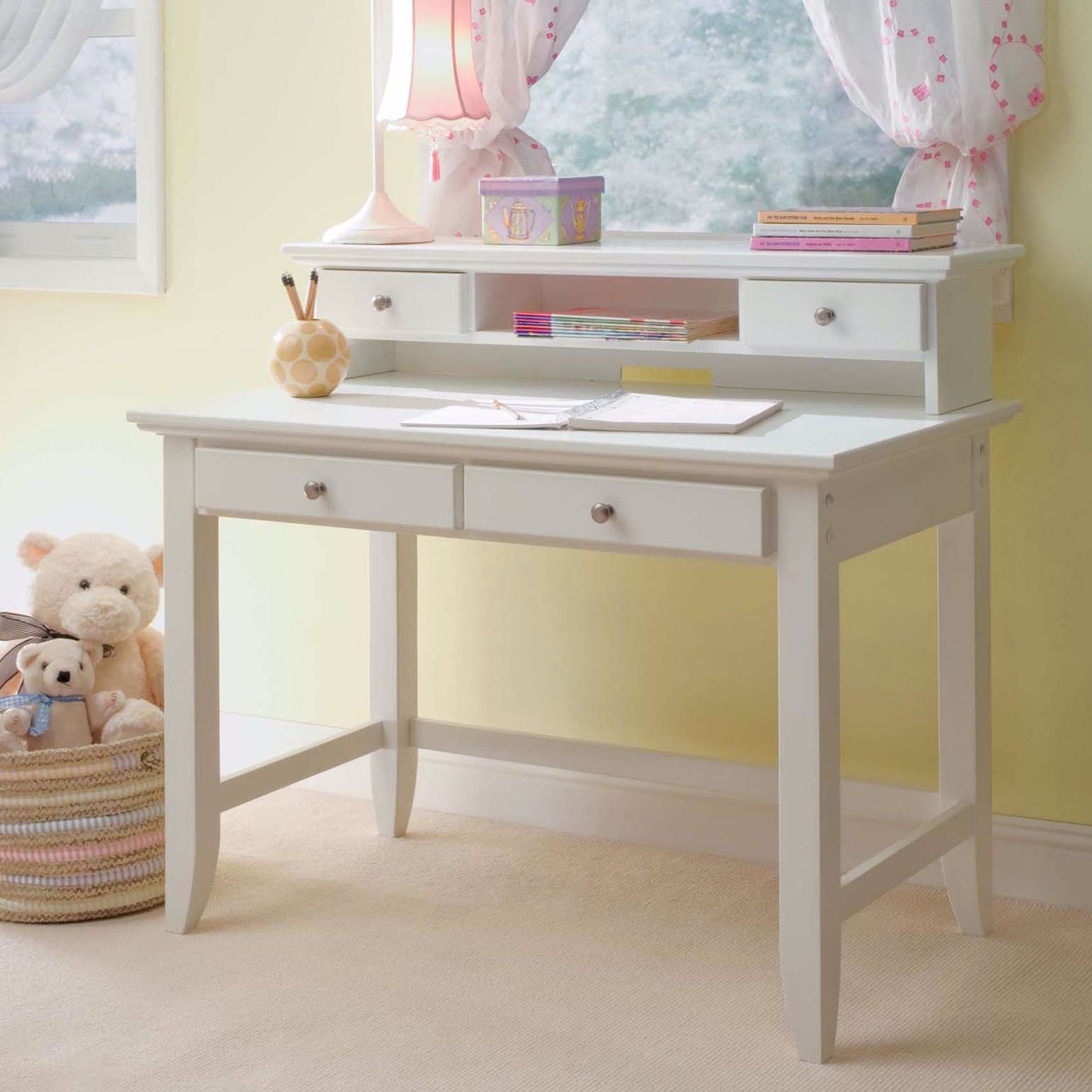 Naples White Wood Student Desk and Hutch