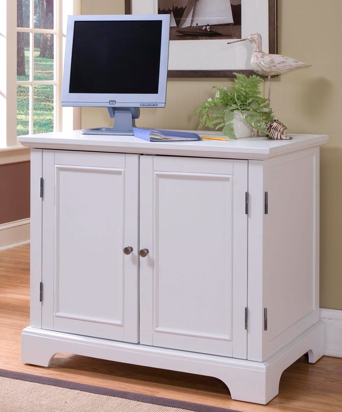 Naples White Compact Computer Desk Office Cabinet