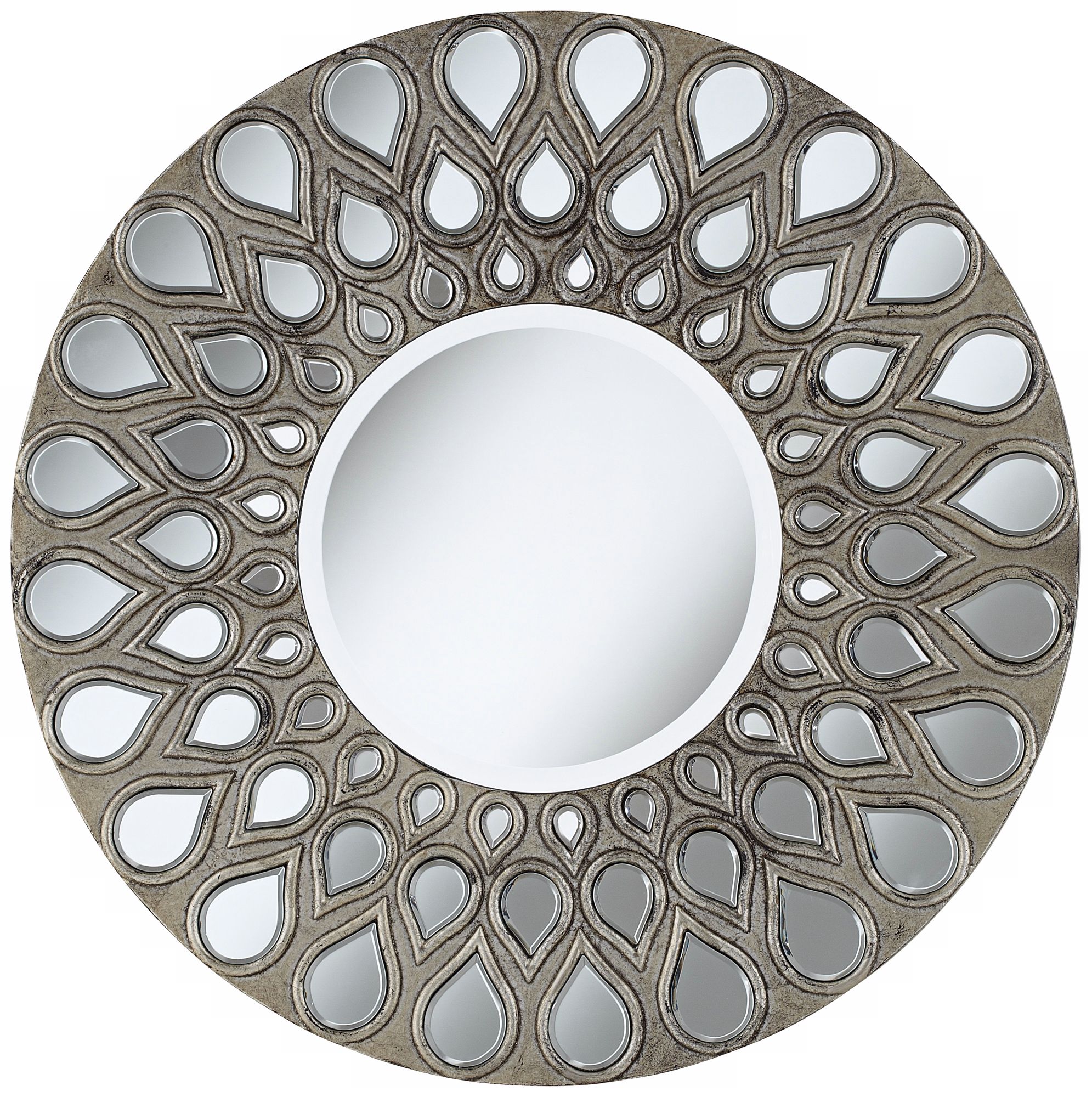 Silver Teardrop 32" Round Wall Mirror