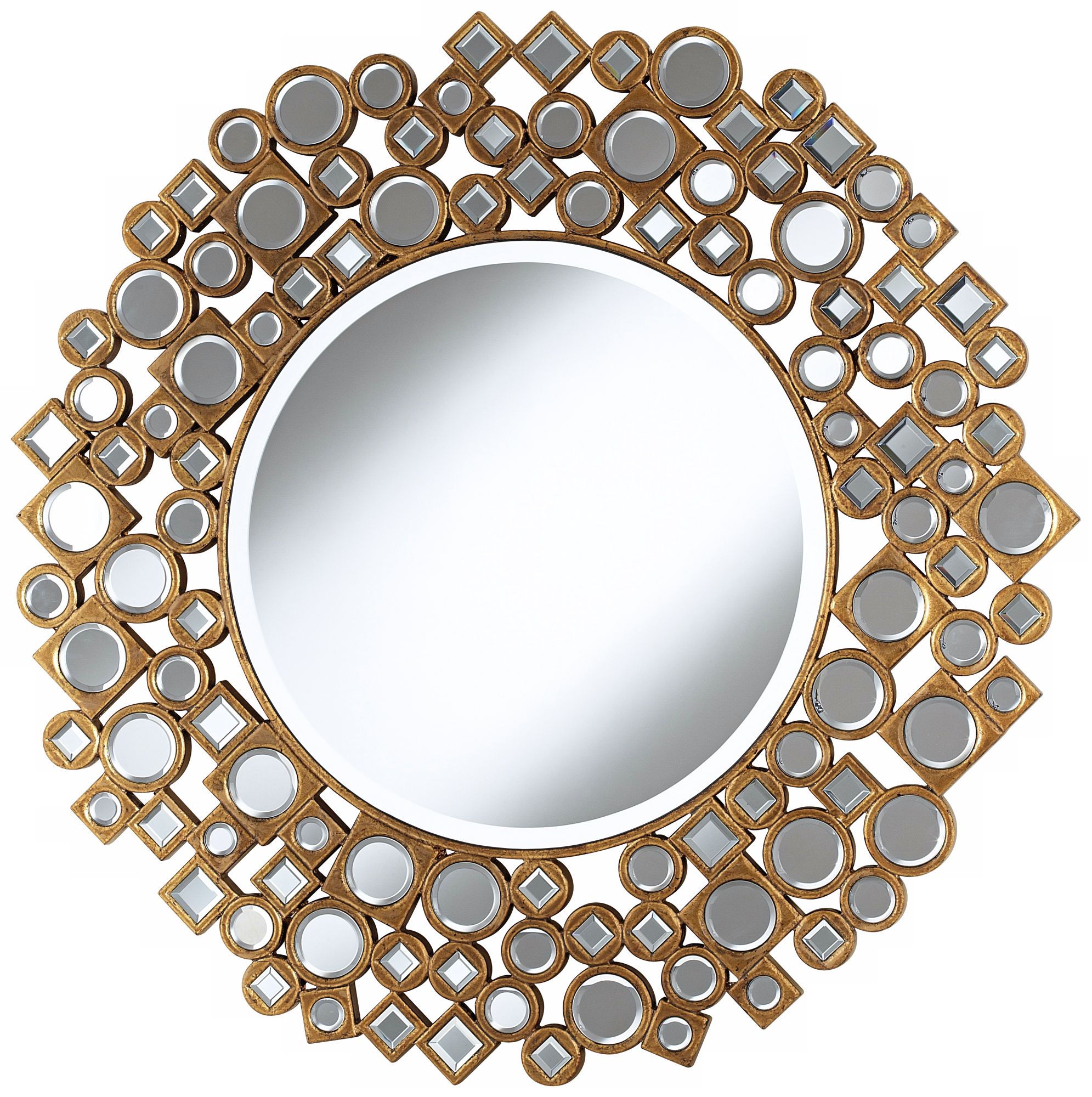 Jeweled Shapes 35 1/4" Wide Antique Gold Wall Mirror