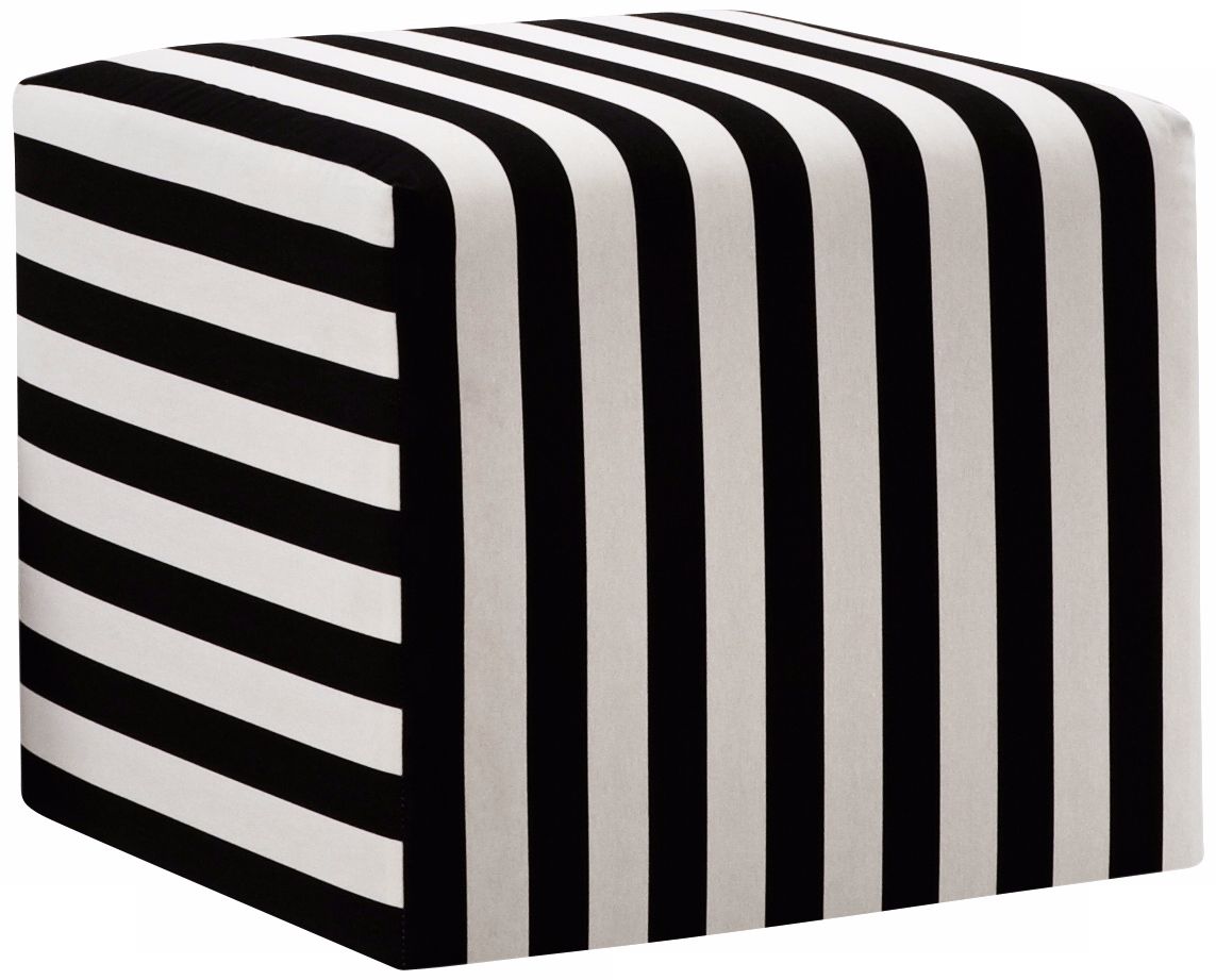 Black and White Canopy Stripe Upholstered Cube Ottoman