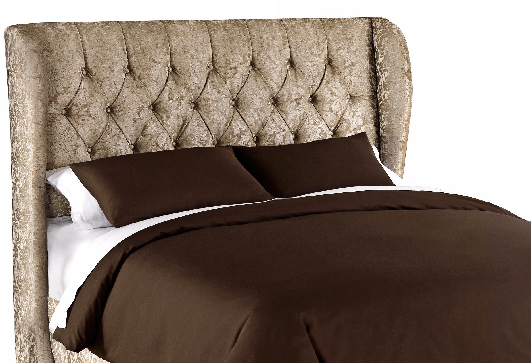 Glow Flax Metal Button Tufted Wingback Headboard