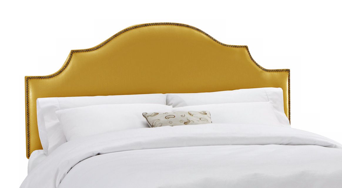 Aztec Gold Notched Nailhead Shantung Upholstered Headboard