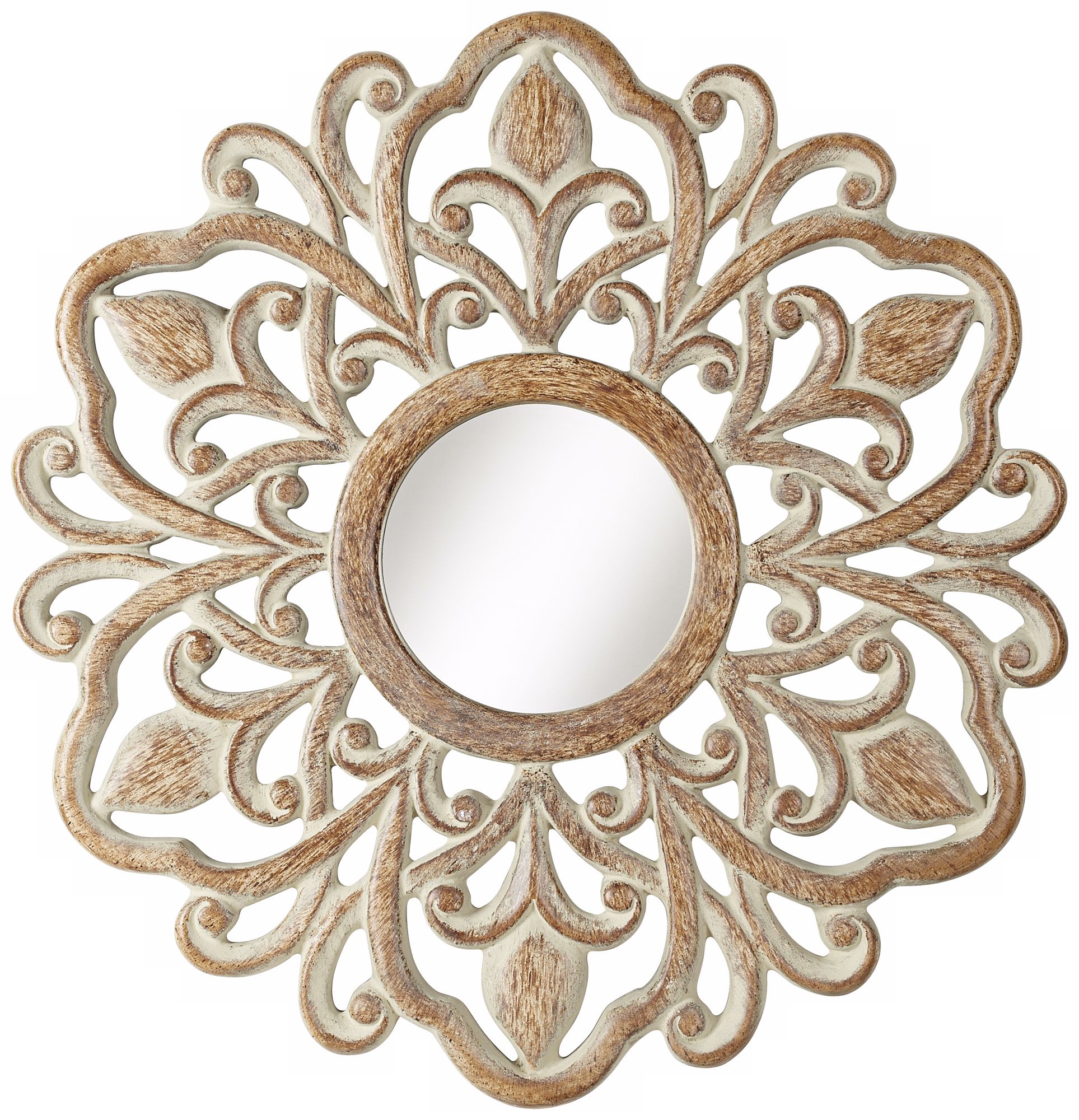 Provencal Sunburst 32" High Tan Whitewash Wall Mirror