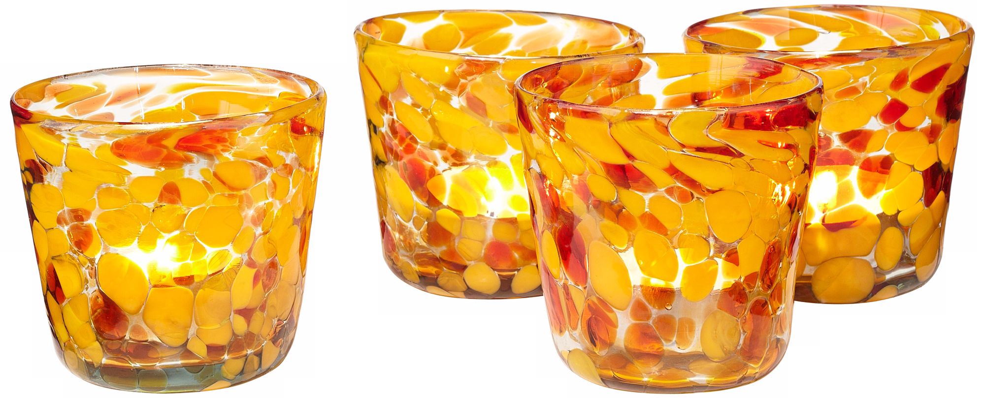 Set of 4 Inferno Spanish Glass Votive Candle Holders