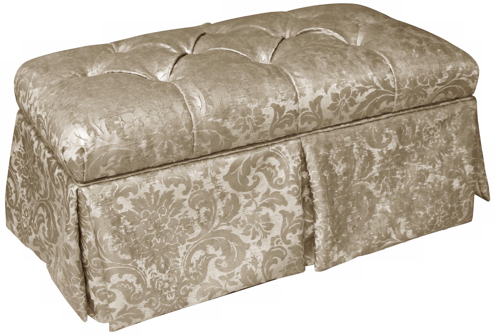 Glow Flax Metal Skirted Shantung Upholstered Storage Bench