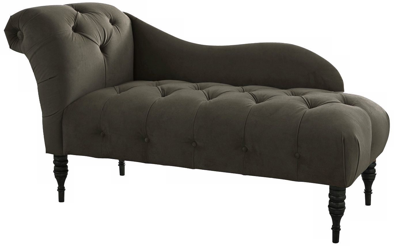Pewter Velvet Upholstered Chaise Lounge Chair