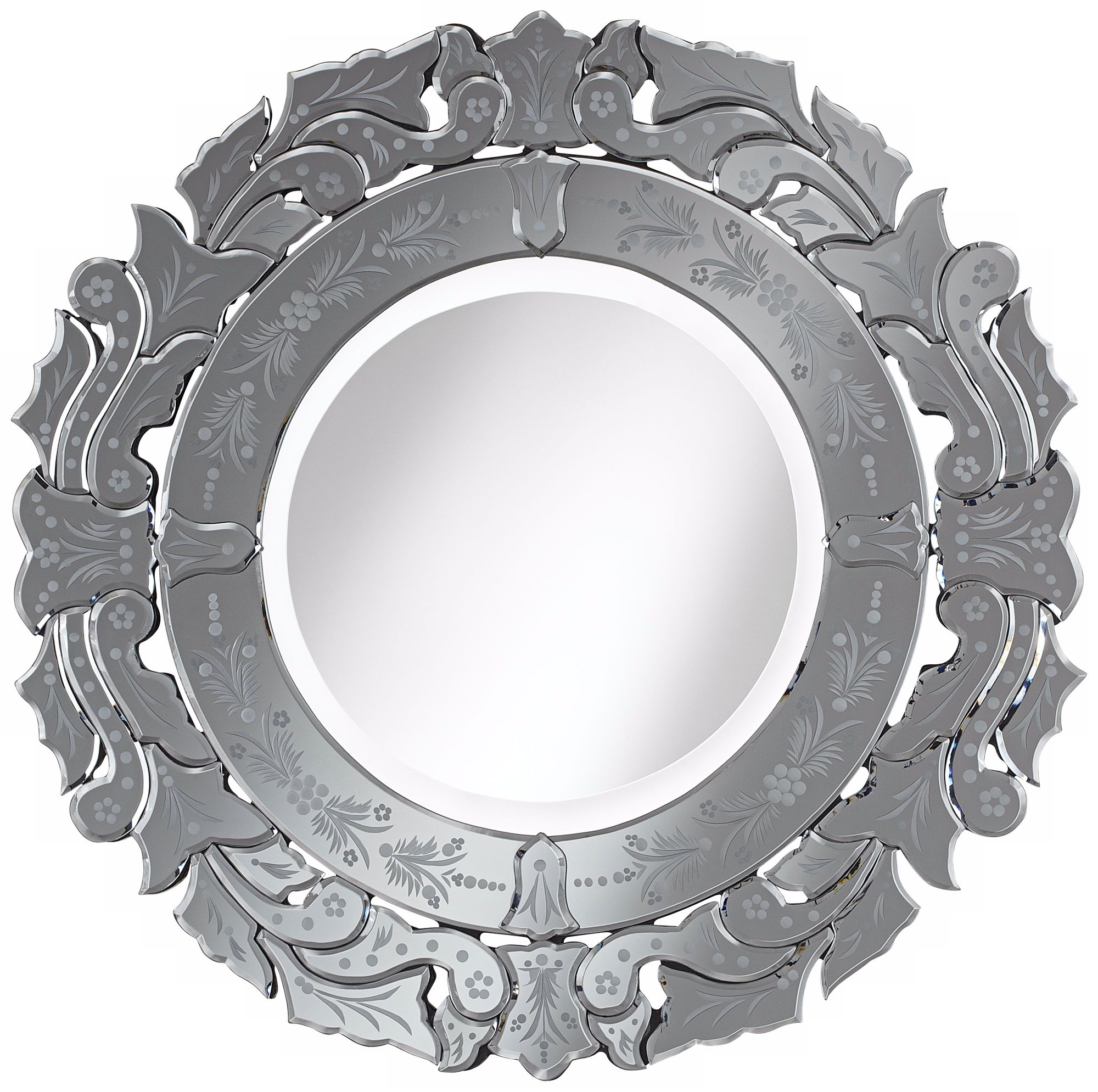 Venetian Tulip 30" Round Etched Wall Mirror