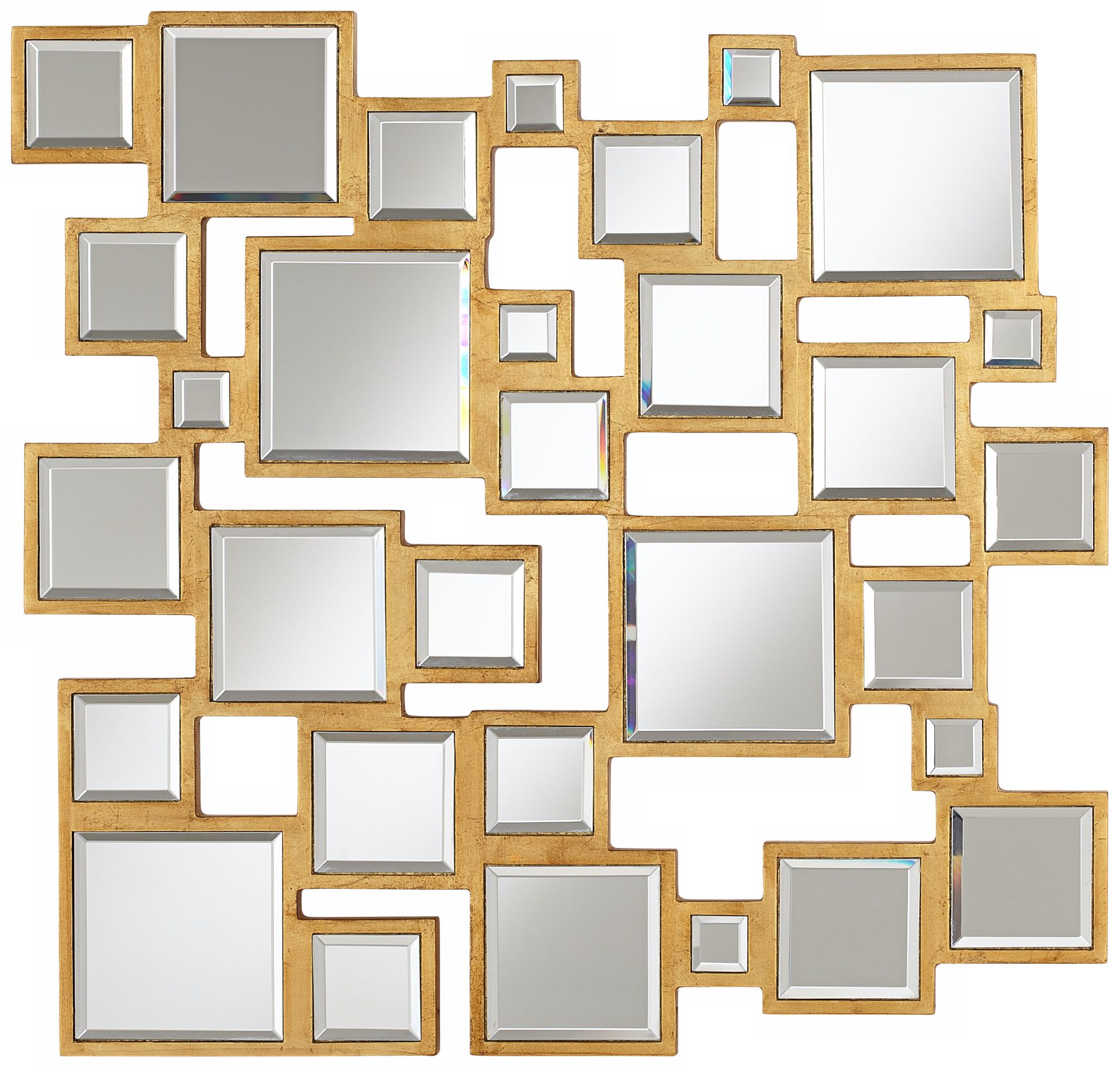 Abstract Square 25" Wide Antiqued Gold Mirror