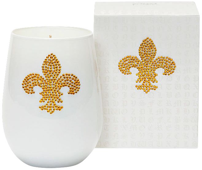 Gold Fleur de Lis Icon Candle in Black Glass