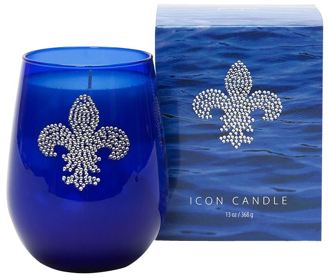 Silver Fleur de Lis Icon Candle in Black Glass