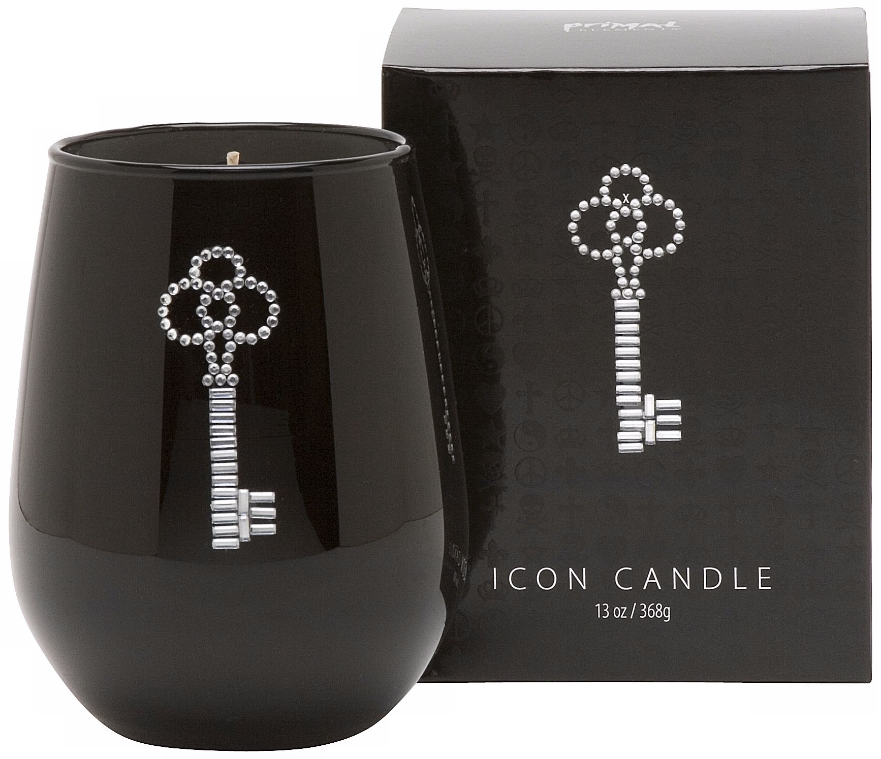 Silver Key Icon Candle in Black Glass
