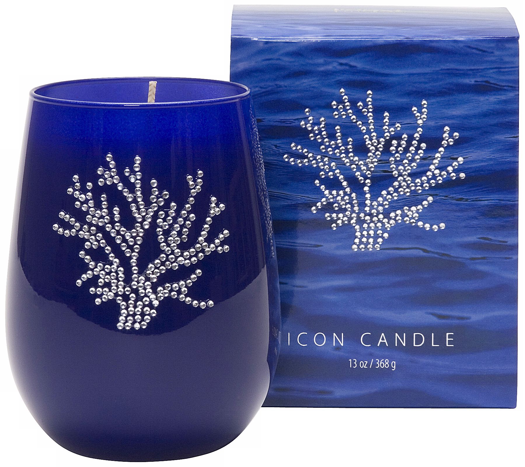 Silver Coral Icon Candle in Blue Glass