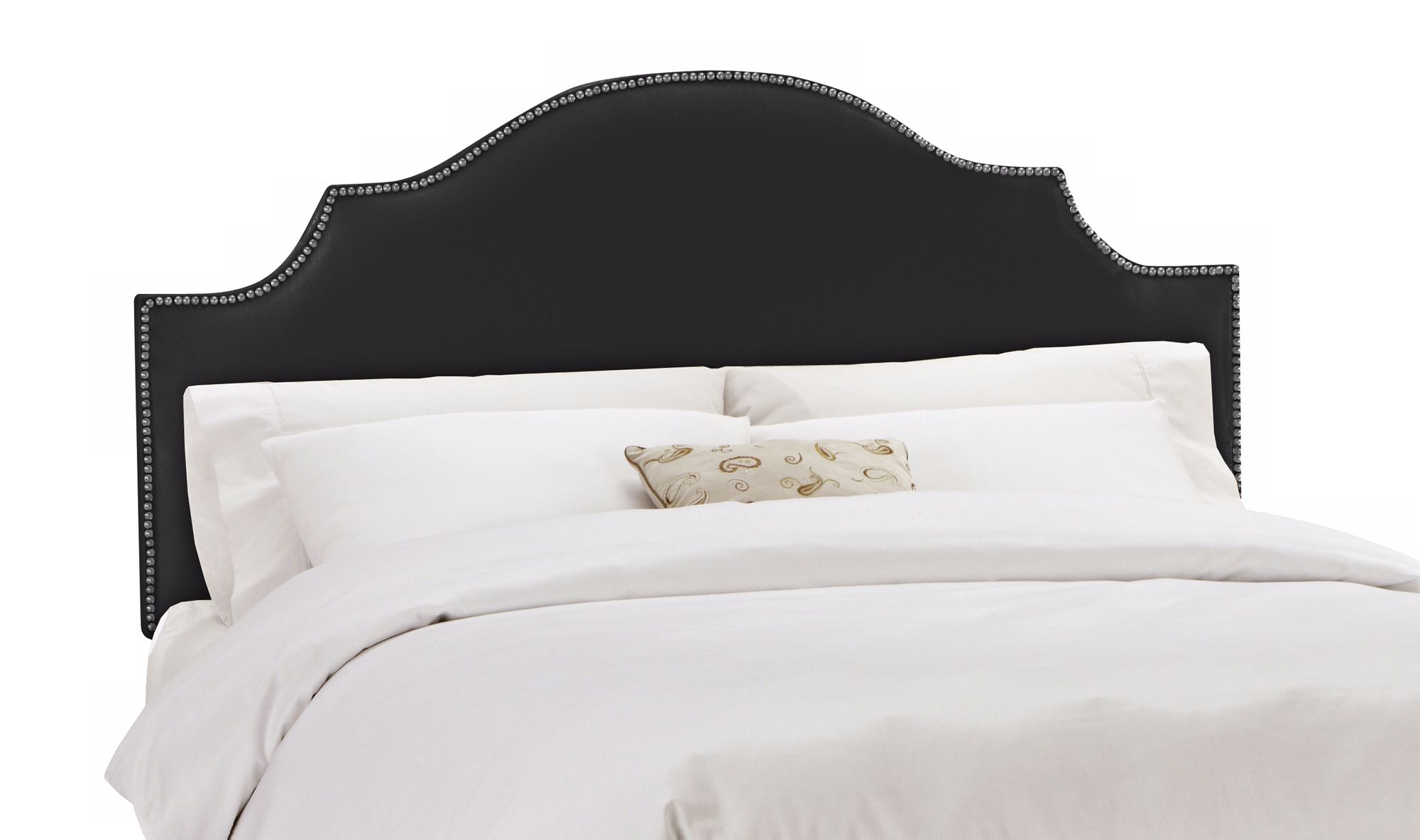 Black Notched Nail Button Shantung Upholstered Headboard